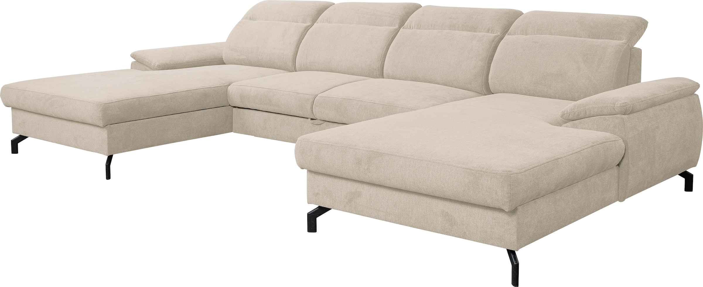WERK2 Wohnlandschaft »Slavio U-Form«, Modernes U-Sofa mit Schlaffunktion, Bettkasten, Kopfteile verstellbar