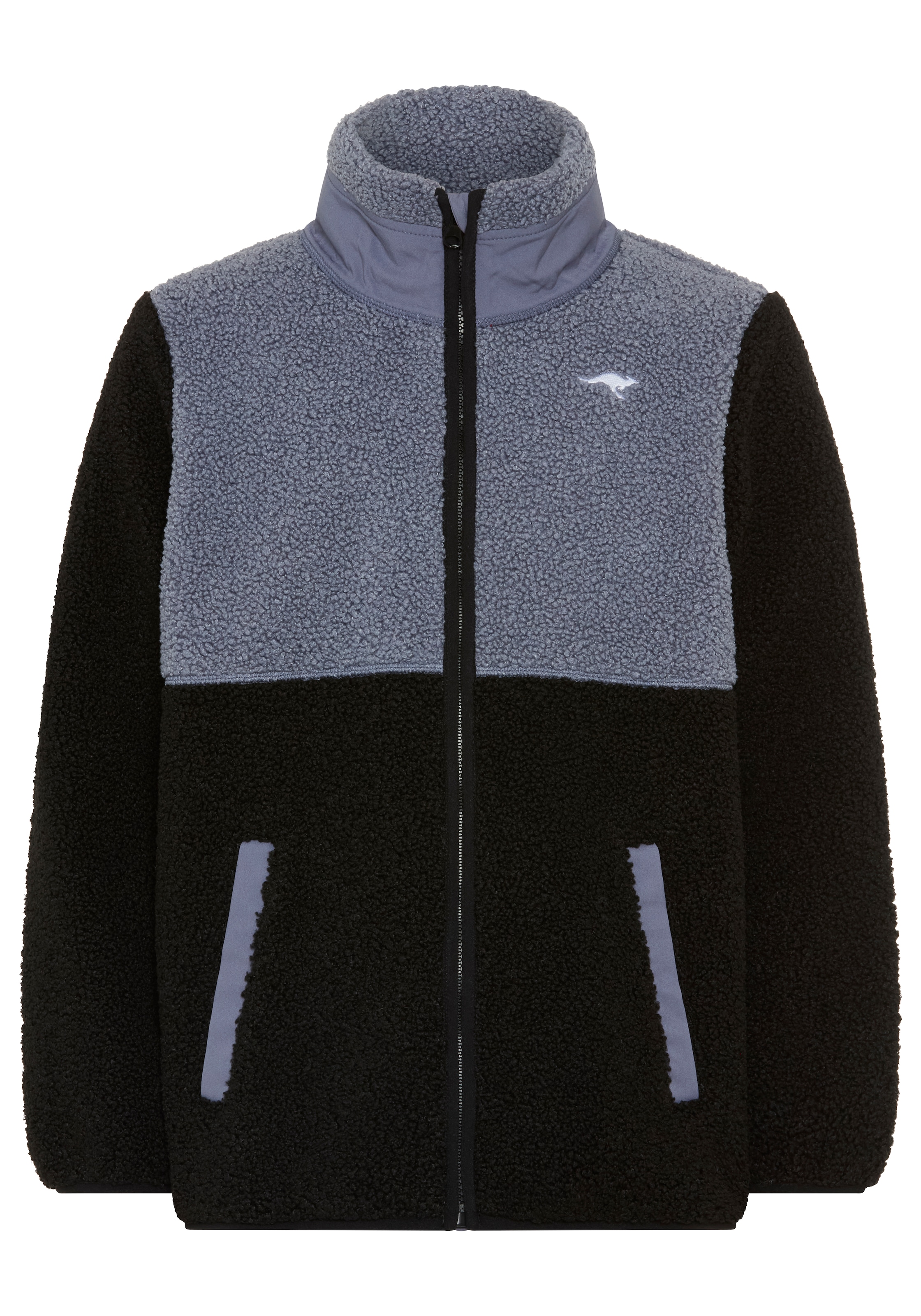KangaROOS Sweatjacke »Teddy-Fleecejacke mit kontrastfarbigen Einsatz und KangaROOS Stickerei« Colorblocking Teddy-Fleecejacke mit Stehkragen
