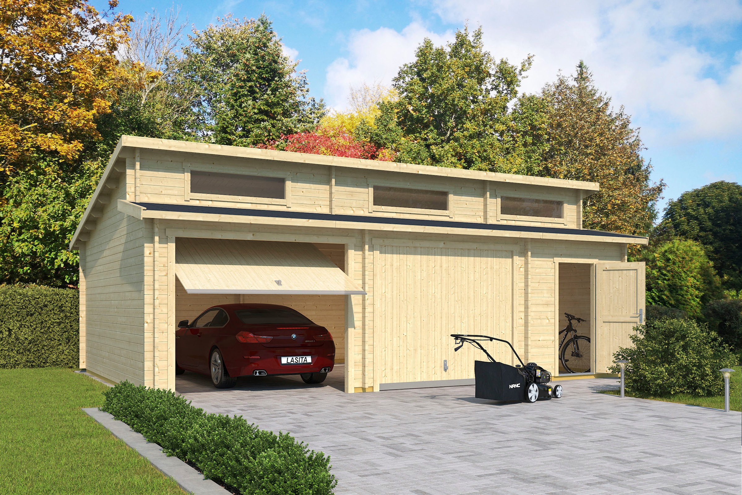 LASITA MAJA Garage »Hawaii«, (Set, für 2 Fahrzeuge geeignet), Garage + 2 Schwingtoren