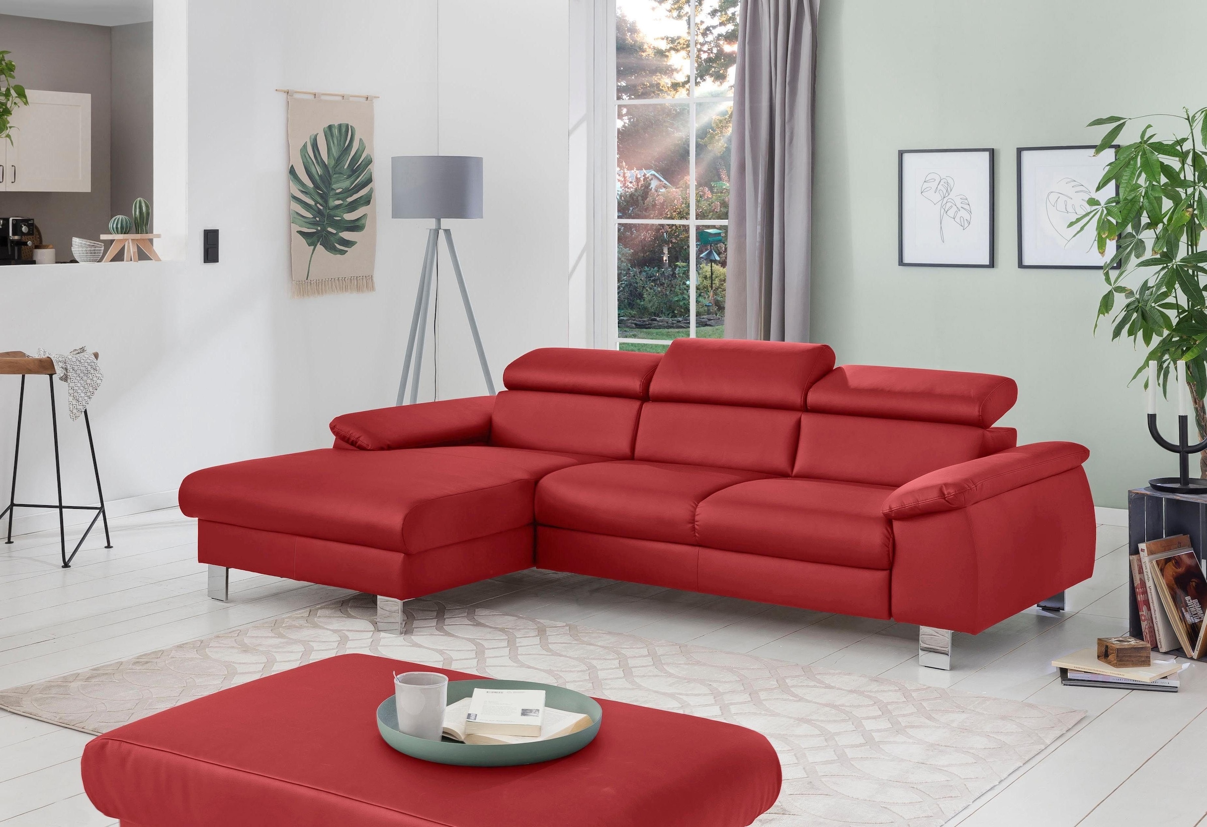 COTTA Polstergarnitur »Komaris L-Form, B: 242 bzw. 100 cm (Set: Ecksofa & Hocker)« Set,  mit Kopfteilverstellung, optional Bettfunktion, Bettkasten & Licht