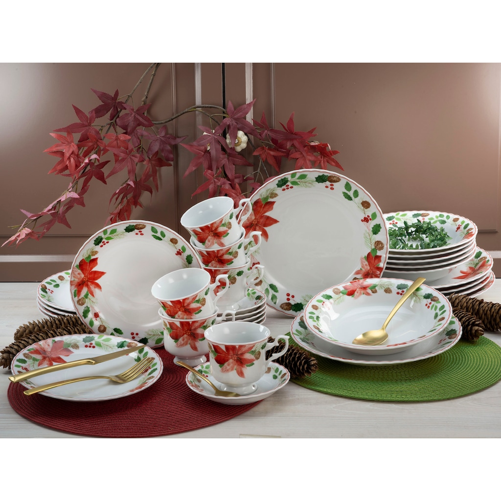 CreaTable Kombiservice »Geschirr-Set Ivona, Winter, Advent, Weihnachten«, (Set, 30 tlg., Kaffeeservice und Tafelservice im Set, für 6 Personen)