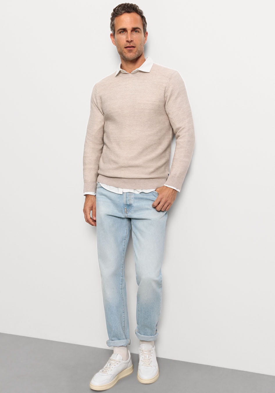OLYMP Rundhalspullover »OLYMP Strick Casual«, mit effektvoller Strickstruktur in leichter Two-Tone-Optik