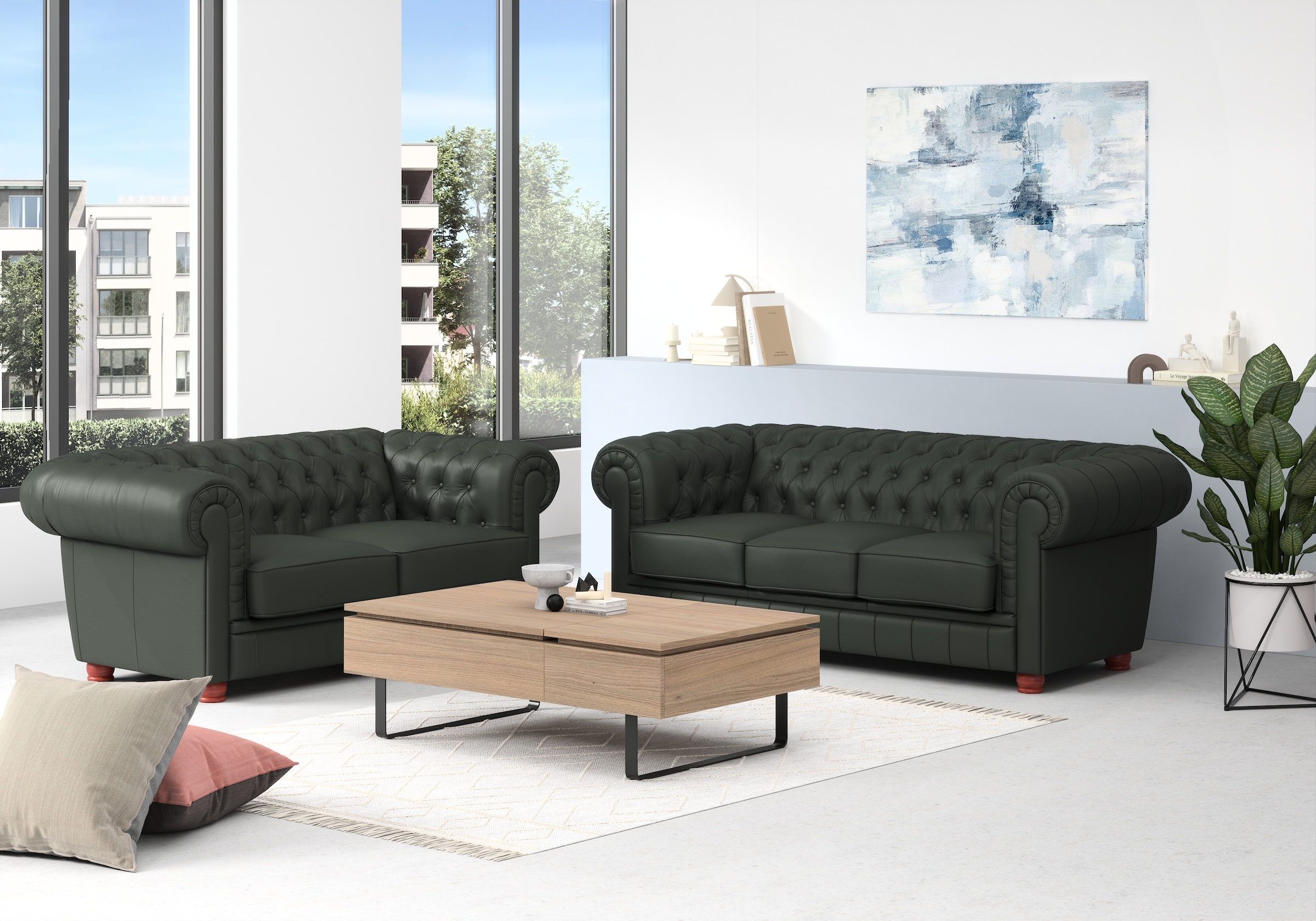 Max Winzer® Chesterfield-Sofa »Kent edel und bequem, tolle Detailverarbeitung, komfortable Armlehnen«, 3-Sitzer mit aufwendiger Knopfheftung, Breite 205 cm