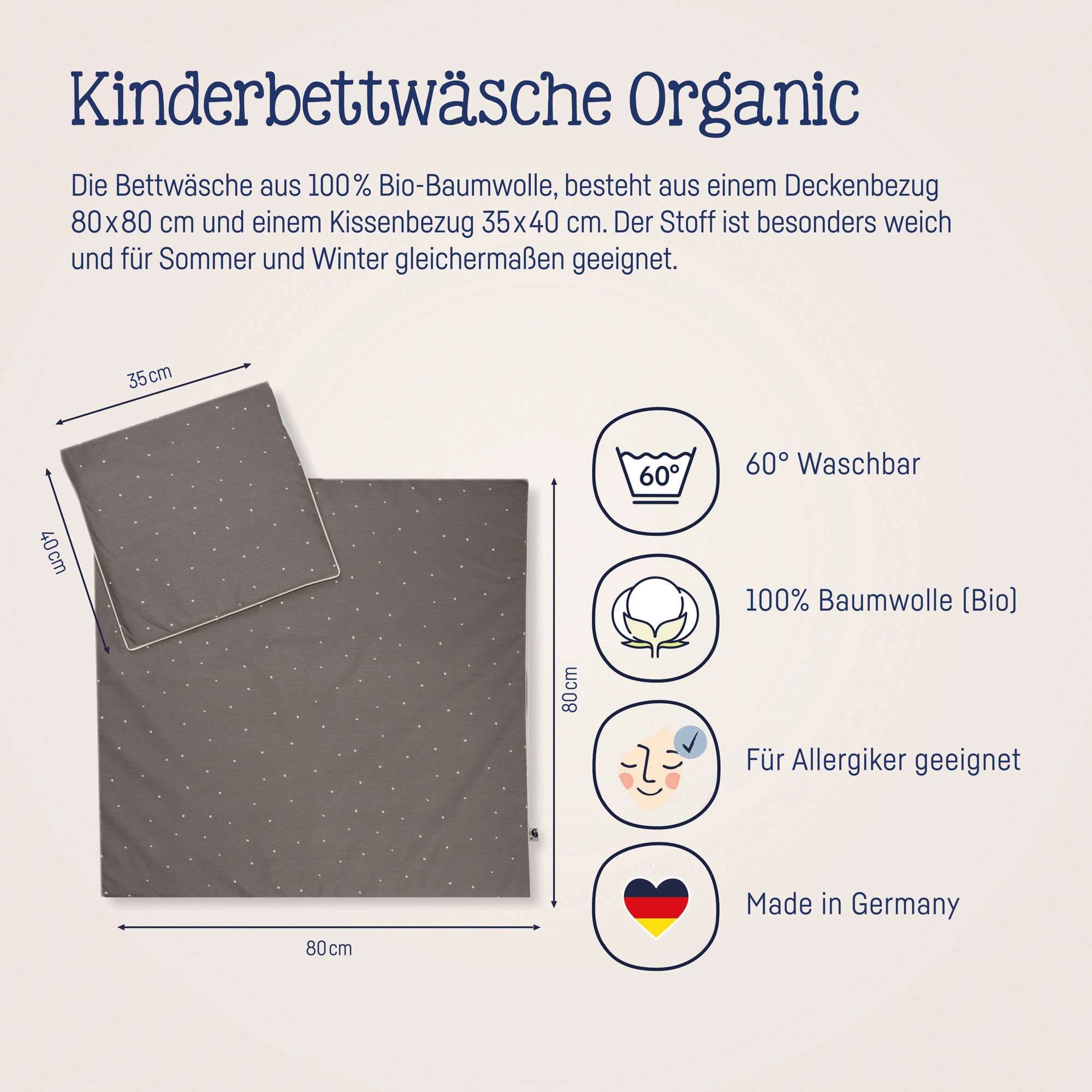 Julius Zöllner Kinderbettwäsche »Baby- und Kinderbettwäsche aus 100% Bio-Baumwolle«, erhältlich in den Größen 80x80+35x40cm und 100x135+40x60cm