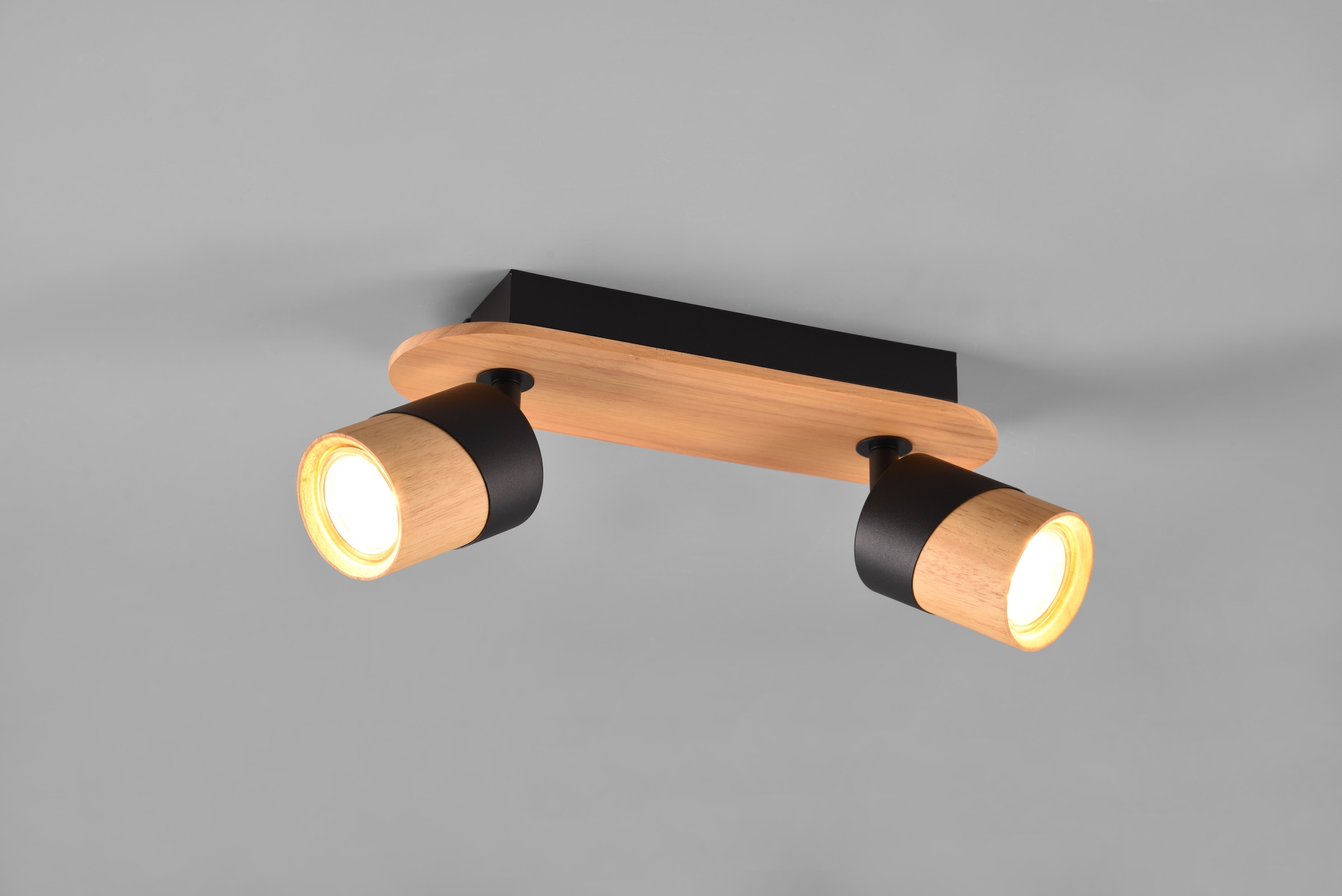 TRIO Leuchten Deckenstrahler »ARUNI, Spot 2-flammig Wandspot Deckenspot exkl 2x GU10 max 10W«, 2 flammig, Leuchtmittel GU10 | Leuchtmittel wechselbar, Deckenstrahler mit Materialmix Holz / Metall für Küche Flur Wohnzimmer