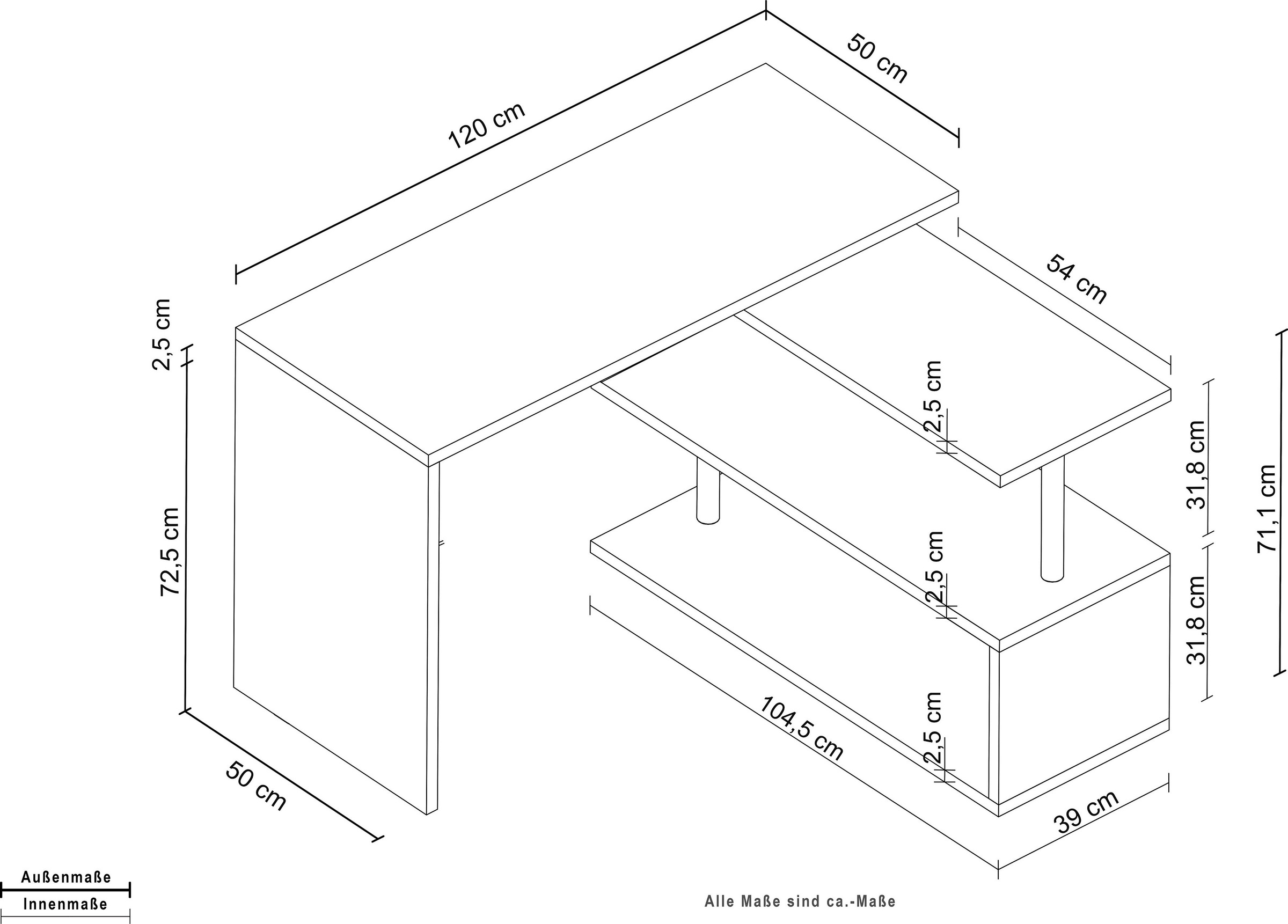 INOSIGN Schreibtisch »Volta, Made in Italy« multifunktional - als Computertisch, Eckschreibtisch oder Sideboard