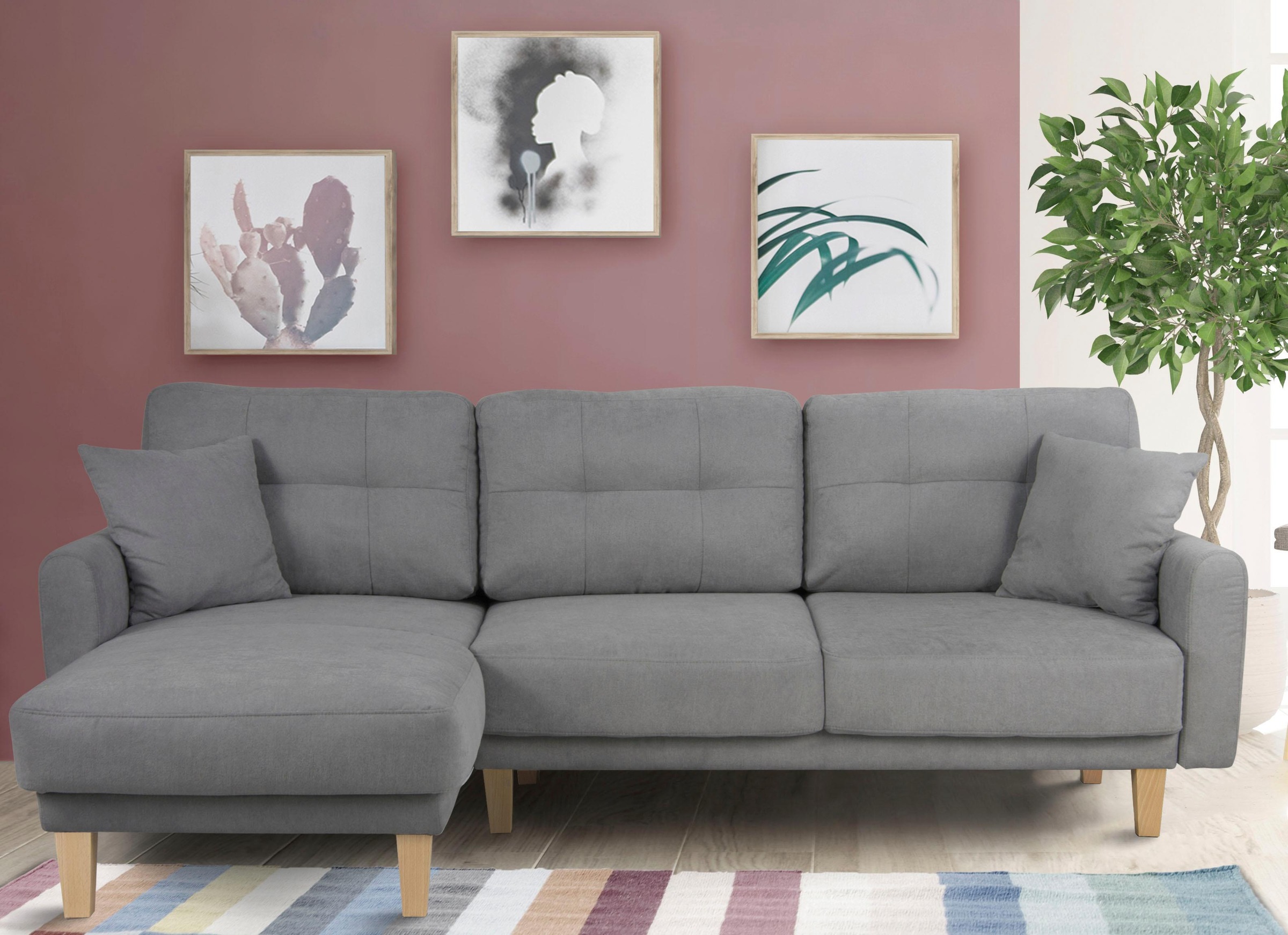 Home affaire Ecksofa »Triplo, Zierkissen, Schlaffunktion, B/T/H: 234/164/89 cm, L-Form«, wahlweise mit Bettfunktion und Bettkasten, Liegefläche 210/132 cm