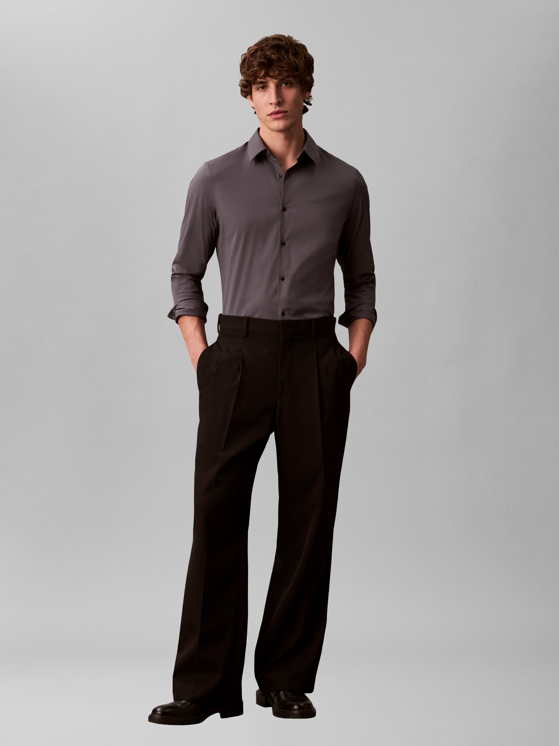 Calvin Klein Langarmhemd »LONG SLEEVE SOLID STRETCH SLIM SHIRT« slim fit, in Unifarbe