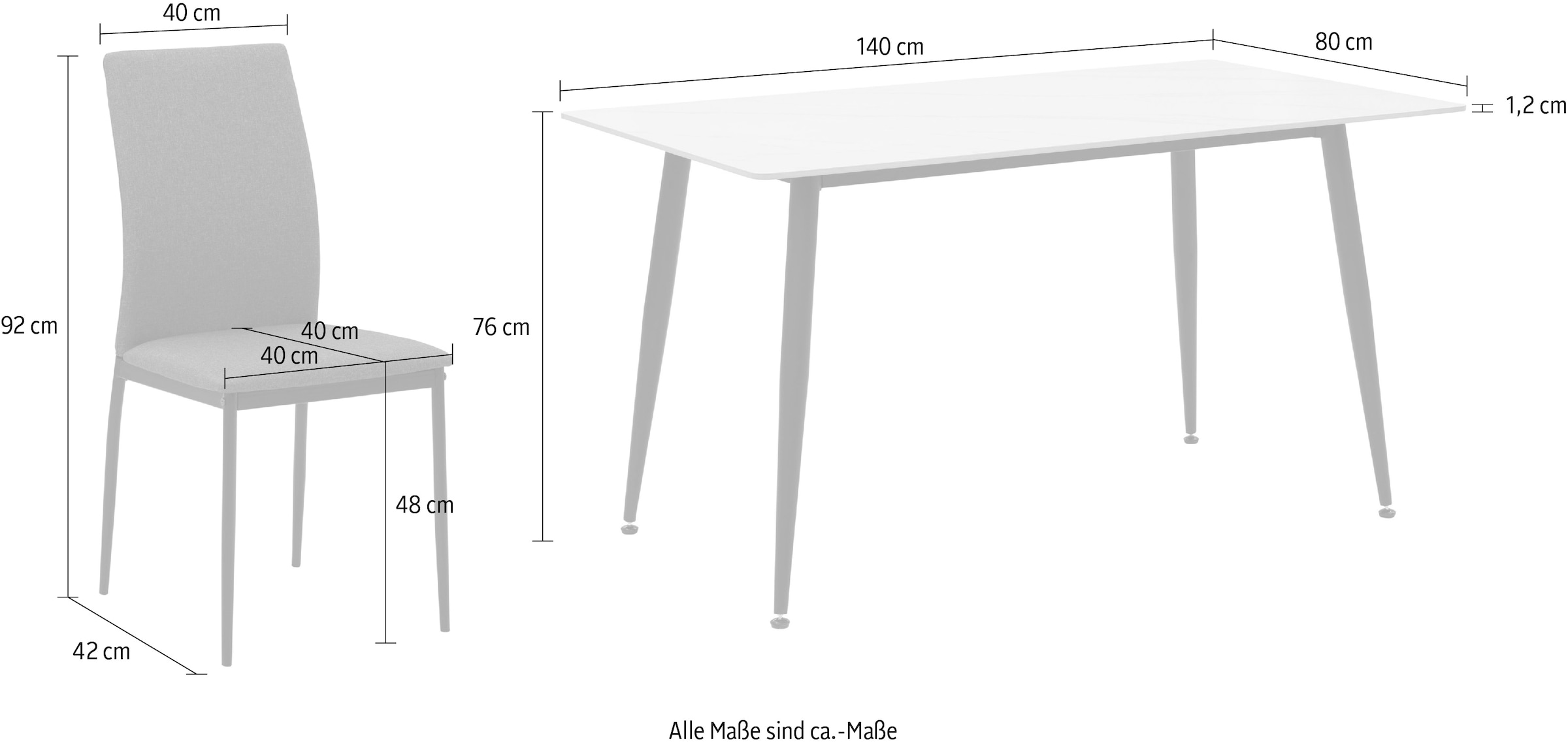 Home affaire Essgruppe »ALIZIA«, (Set, 5 tlg.), Tisch gesinterter Stein 140 cm, Flachgewebe, Belastbarkeit 120 KG