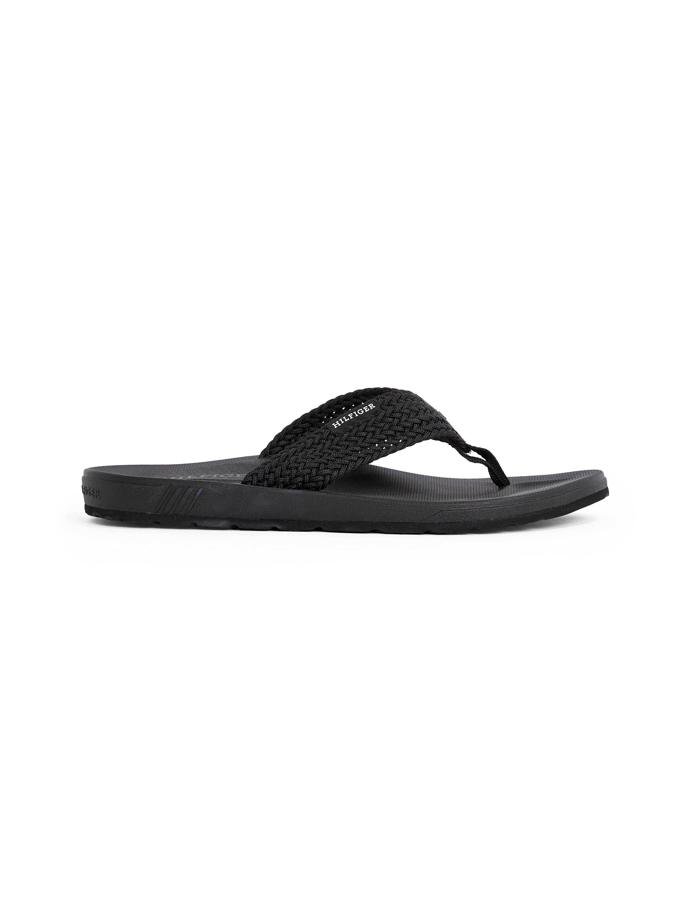 Tommy Hilfiger Zehentrenner »MOLDED HILFIGER WEB BEACH SANDAL«, Sommerschuh, Flats, Strandschuh mit seitlichem Logoschriftzug