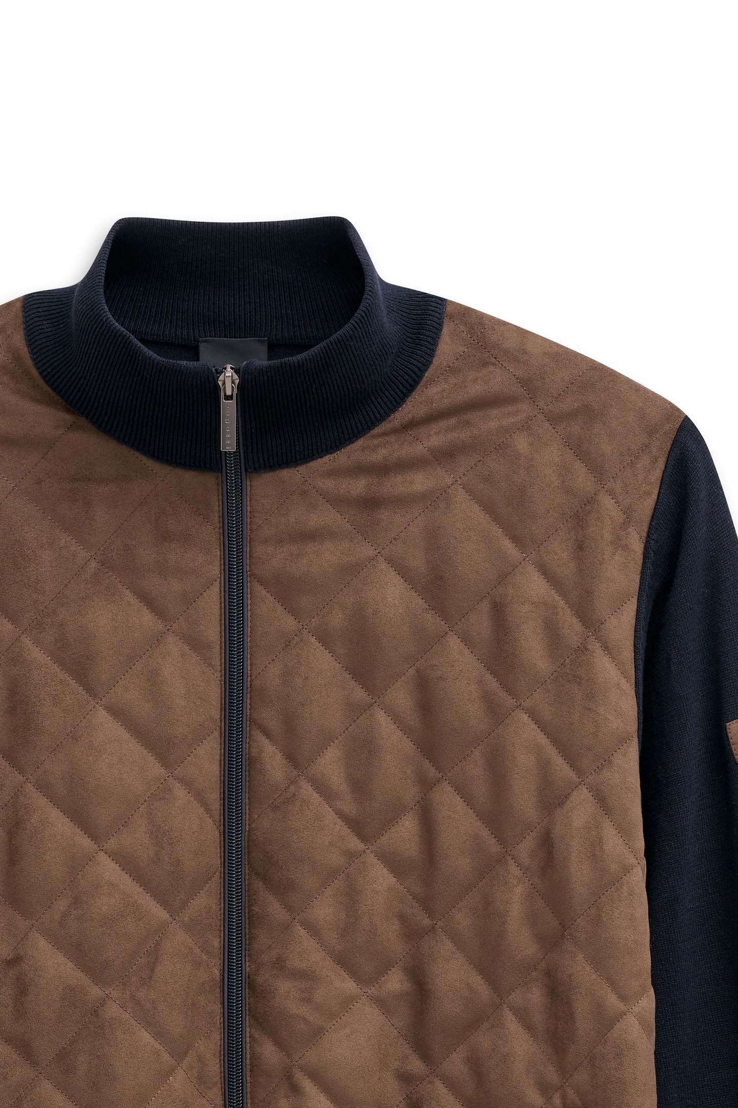 bugatti Strickjacke »Regular Fit«, mit Velour-Front & Stehkragen