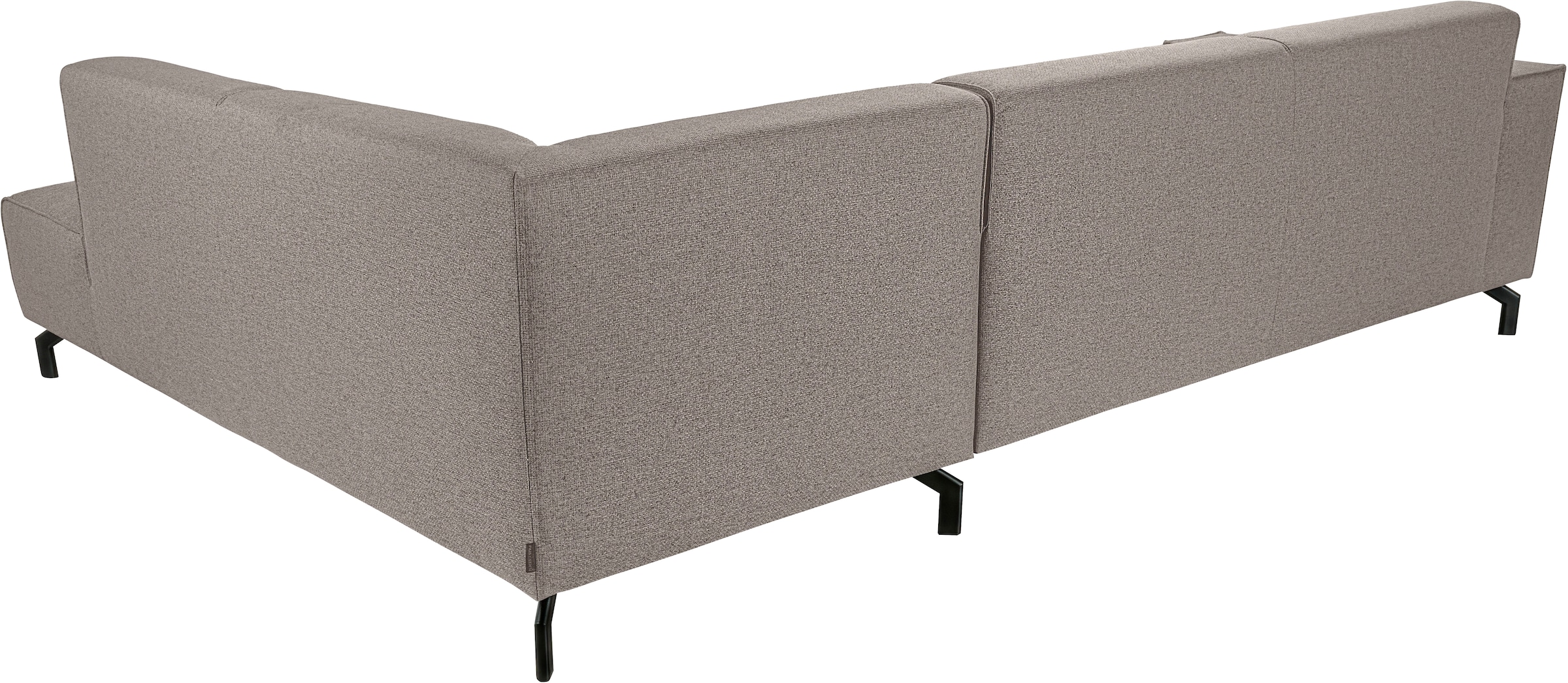 Places of Style Ecksofa »Lorcan, Breite 275 cm, weiches Sitzgefühl«, mit schwarzen Metallfüßen, Lederoptik und in weichem Strukturstoff