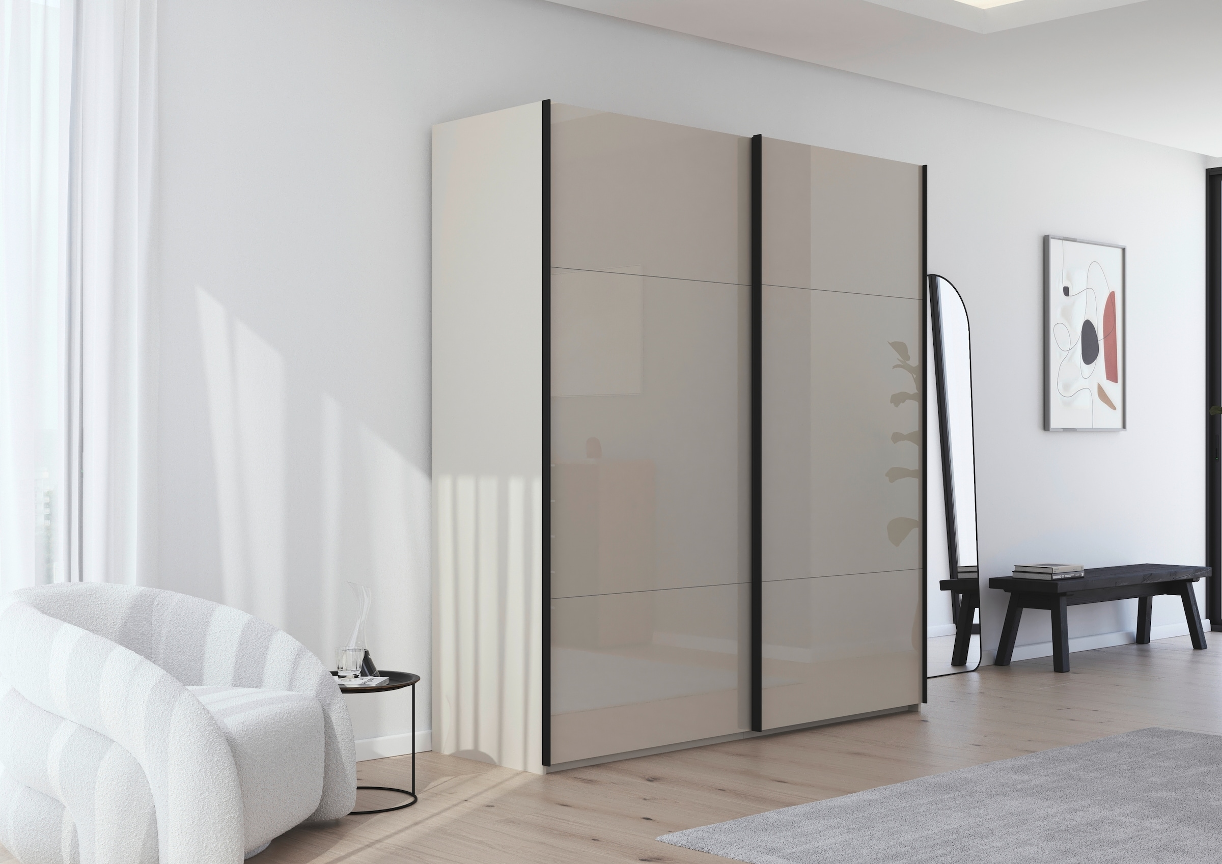 rauch Schwebetürenschrank »Kleiderschrank Schrank Garderobe Schlafzimmerschrank CONTIDO«, (in 3 verschiedenen Ausstattungen BASIC/CLASSIC/PREMIUM), aus hochwertigem Material in 6 Breiten 2 Griff-Farben MADE IN GERMANY