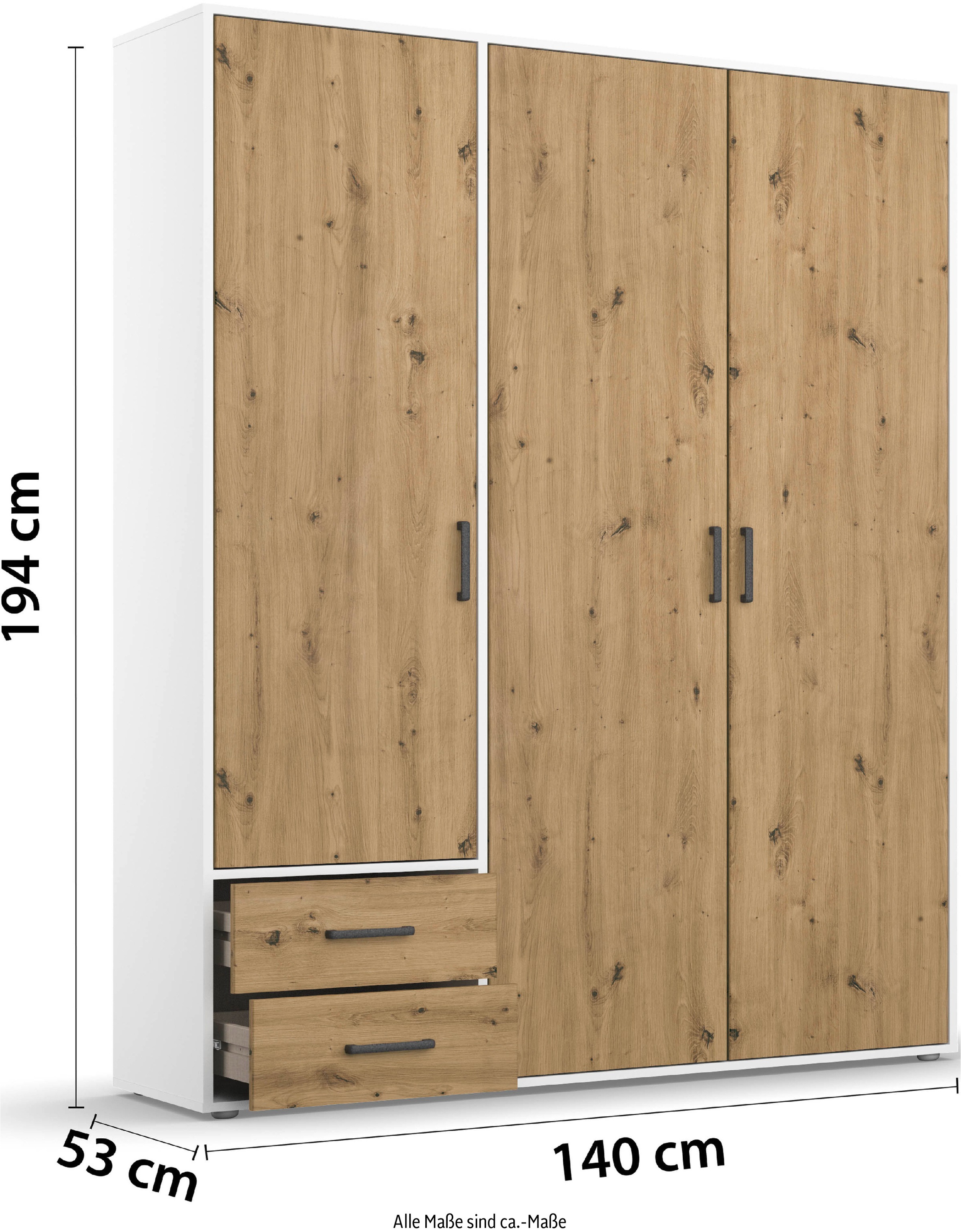 rauch Drehtürenschrank »Kleiderschrank Schrank Garderobe Wäscheschrank VOYAGER«, (in 3 verschiedenen Ausstattungen BASIC/CLASSIC/PREMIUM), moderne Griffe in Graumetallic mit Außenschubkästen MADE IN GERMANY