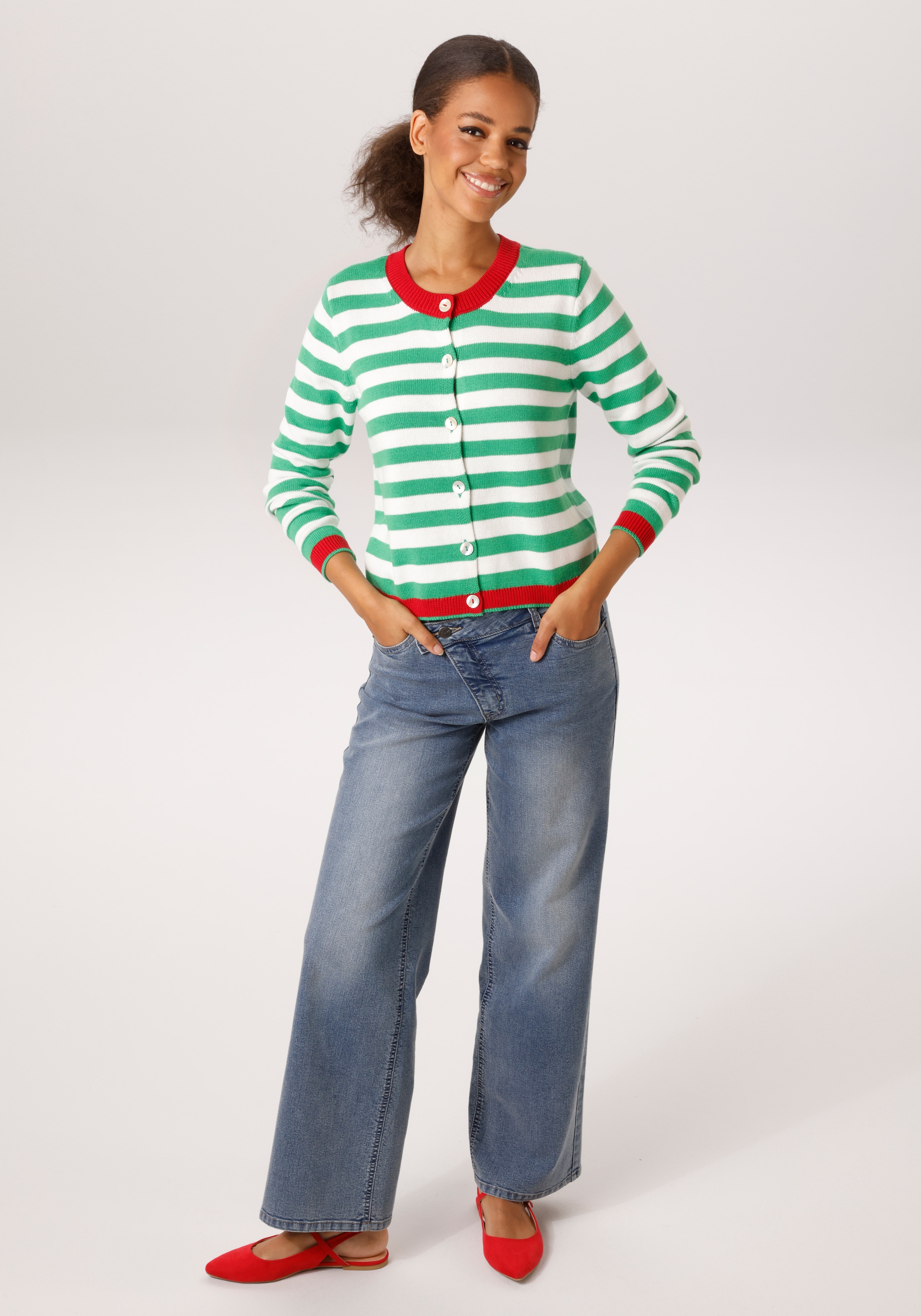 Aniston CASUAL Strickjacke im trendigen Streifen-Dessin - NEUE KOLLEKTION