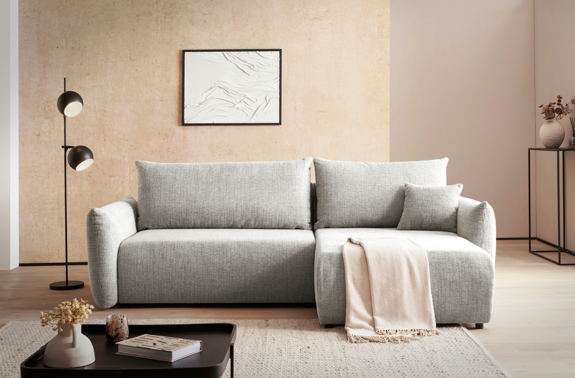 INOSIGN Ecksofa »MAVAS Schlafsofa mit Bettkasten, L-Form,«, ca.257/127cm (Liegefläche 212/145 cm), Cord, Chenille, Struktur