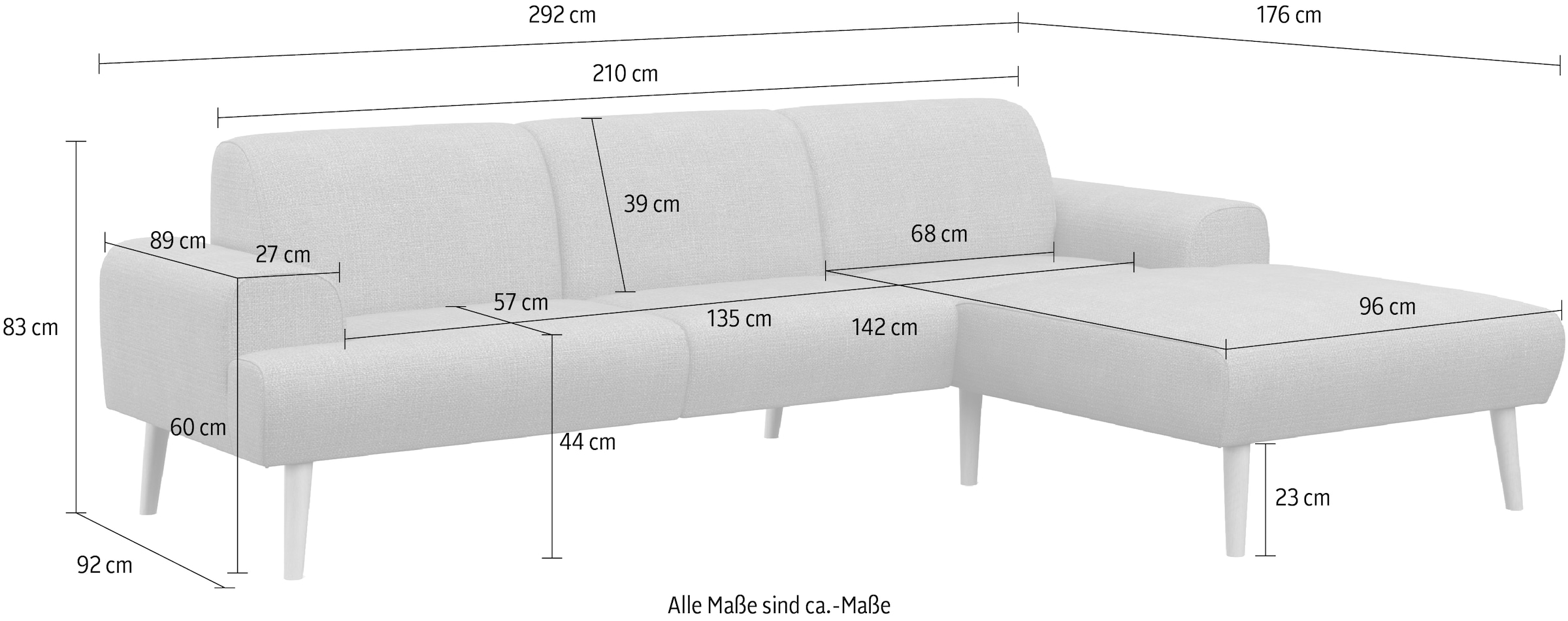andas Ecksofa »Swift L-Form«, Federkern-Polsterung, B/T/H: 292/83/176 cm