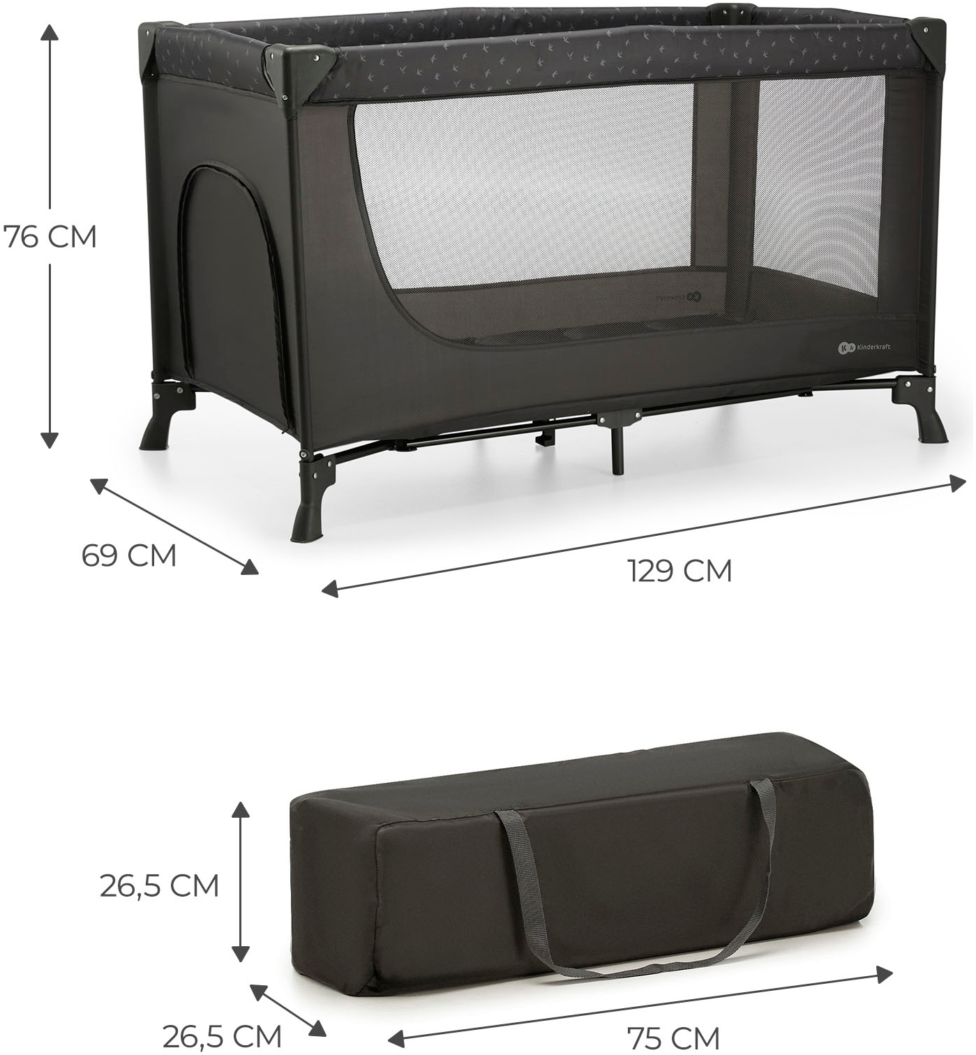 Kinderkraft Baby-Reisebett »2in1 JOY LIGHT, grau« mit Tragetasche