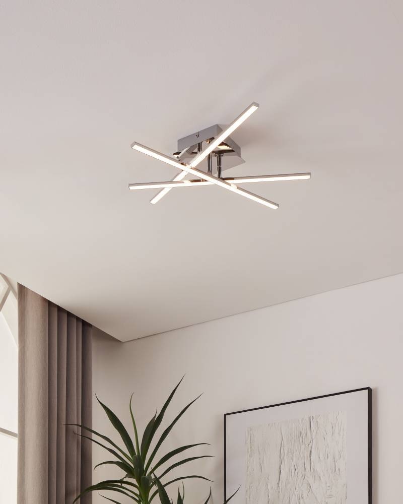 EGLO Deckenleuchte »LASANA 1 Deckenlampe, chrom, weiß, schlanke Bauform, Wohnzimmerlampe«, 1 flammig, Leuchtmittel LED-Board | LED fest integriert, Esszimmer, Küche, Schlafzimmer, modern, minimalistisch, 50x16x9,5cm