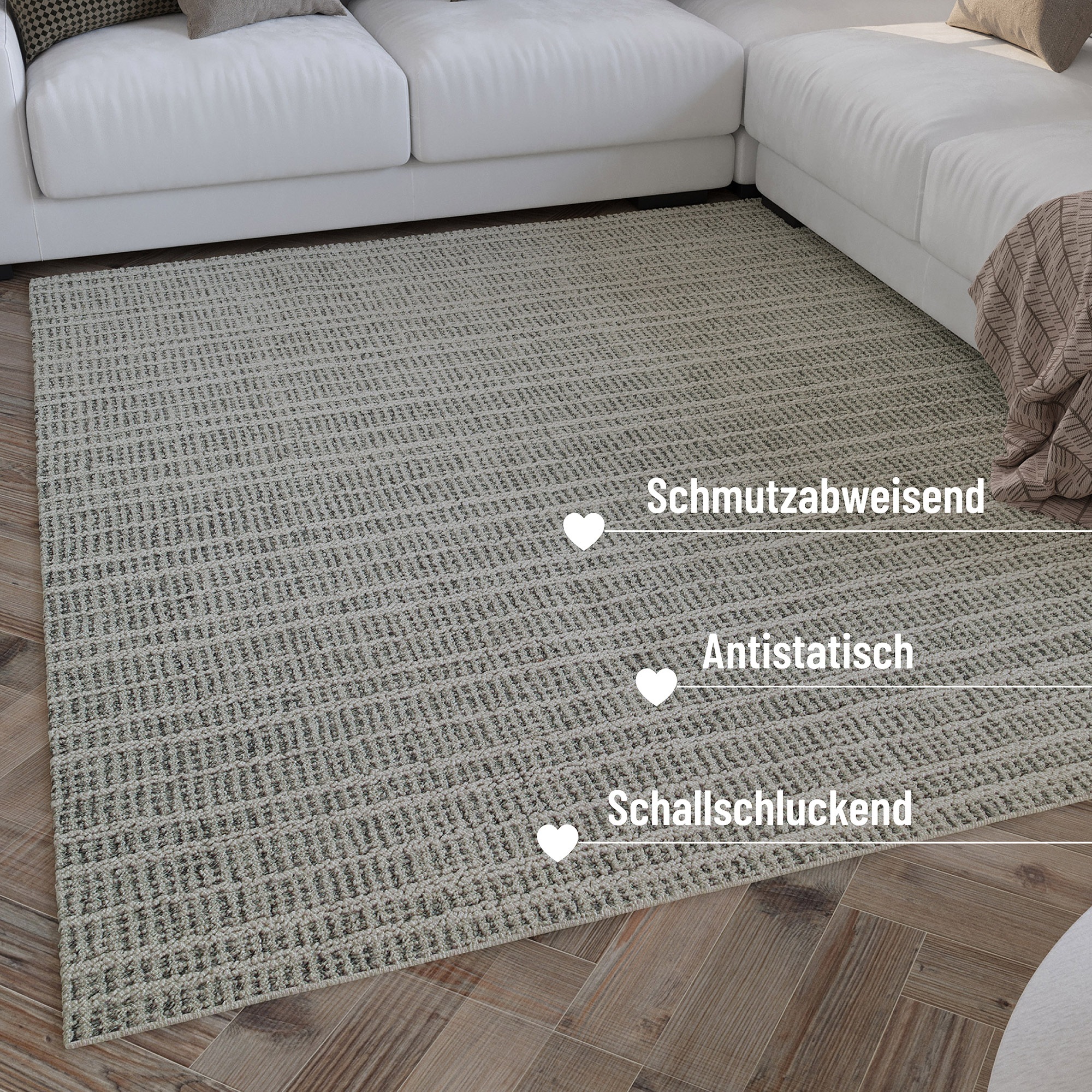 Wecon home Wollteppich »Hamptons FORTYFIVE«, rechteckig, 15 mm Höhe, Läufer, Schurwolle, Kurzflor, Wohn- & Schlafzimmer, elegant, Streifen