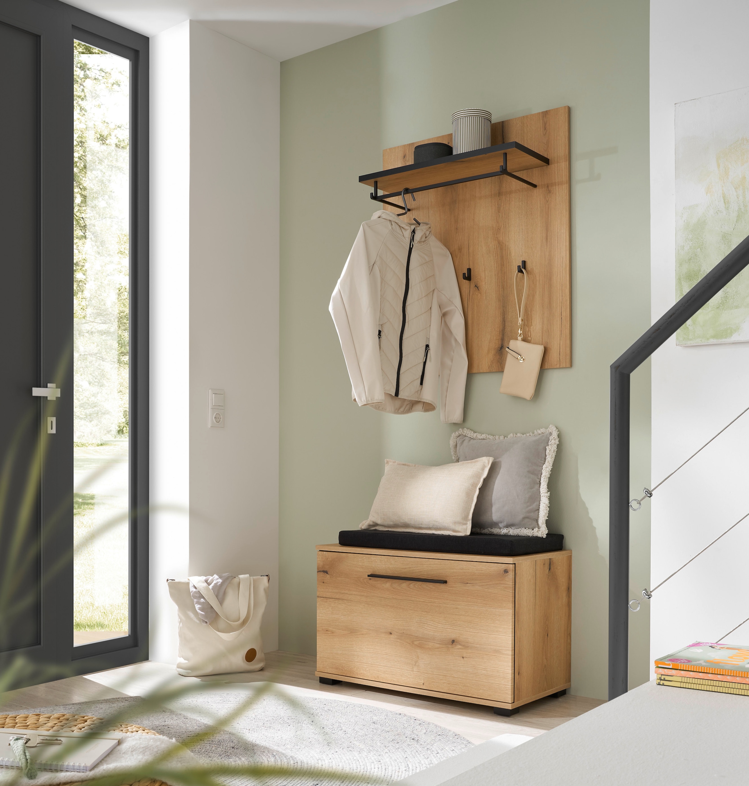 Home affaire Polsterbank »Cantara, Garderobenbank mit Klappe, Sitzbank in zwei Farben« 2 Stk. tlg. inkl. Sitzkissen, Platz für ca. 6 Paar Schuhe, 80 cm breit