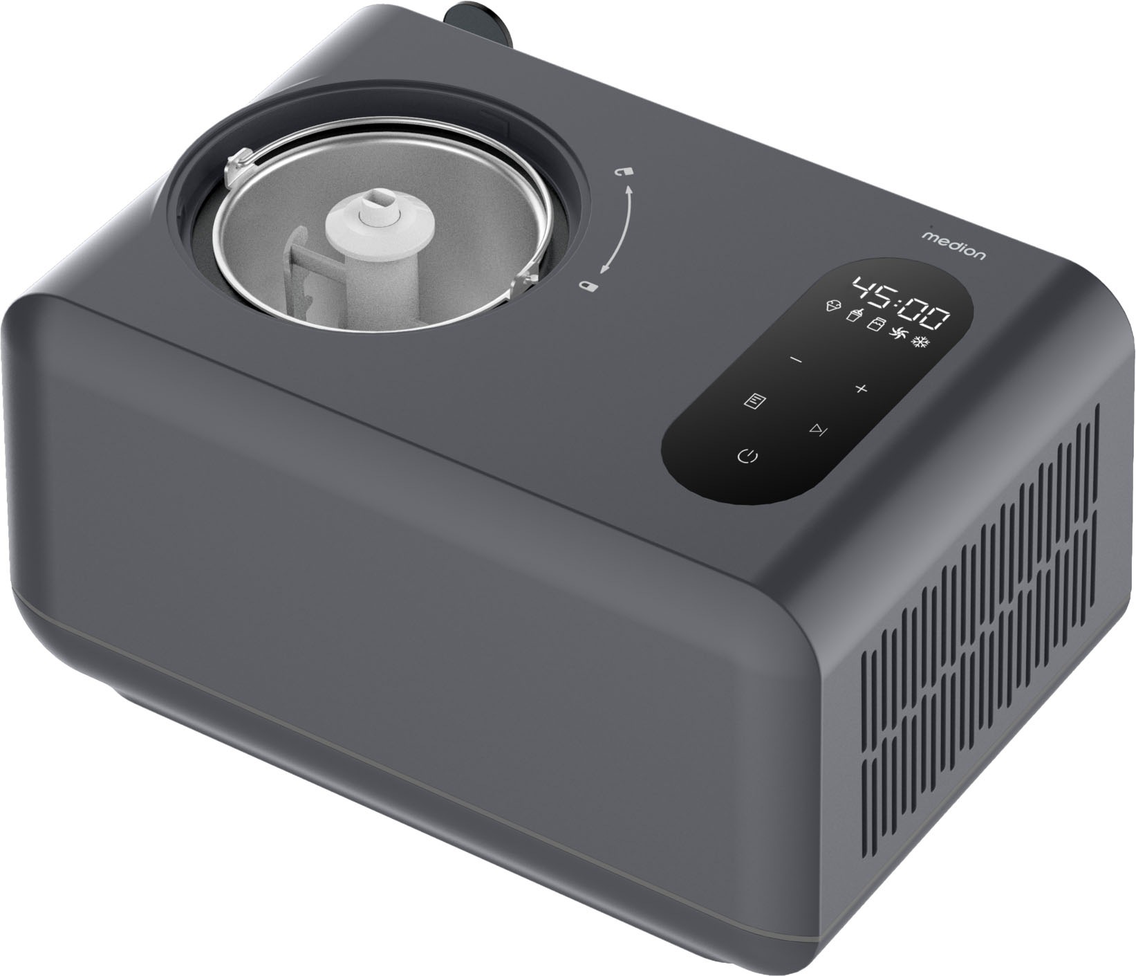 Machine à glaces MEDION LIFE Ice Cream Maker MD 100087 1,5 L avec compresseur affichage LED tactile Gris