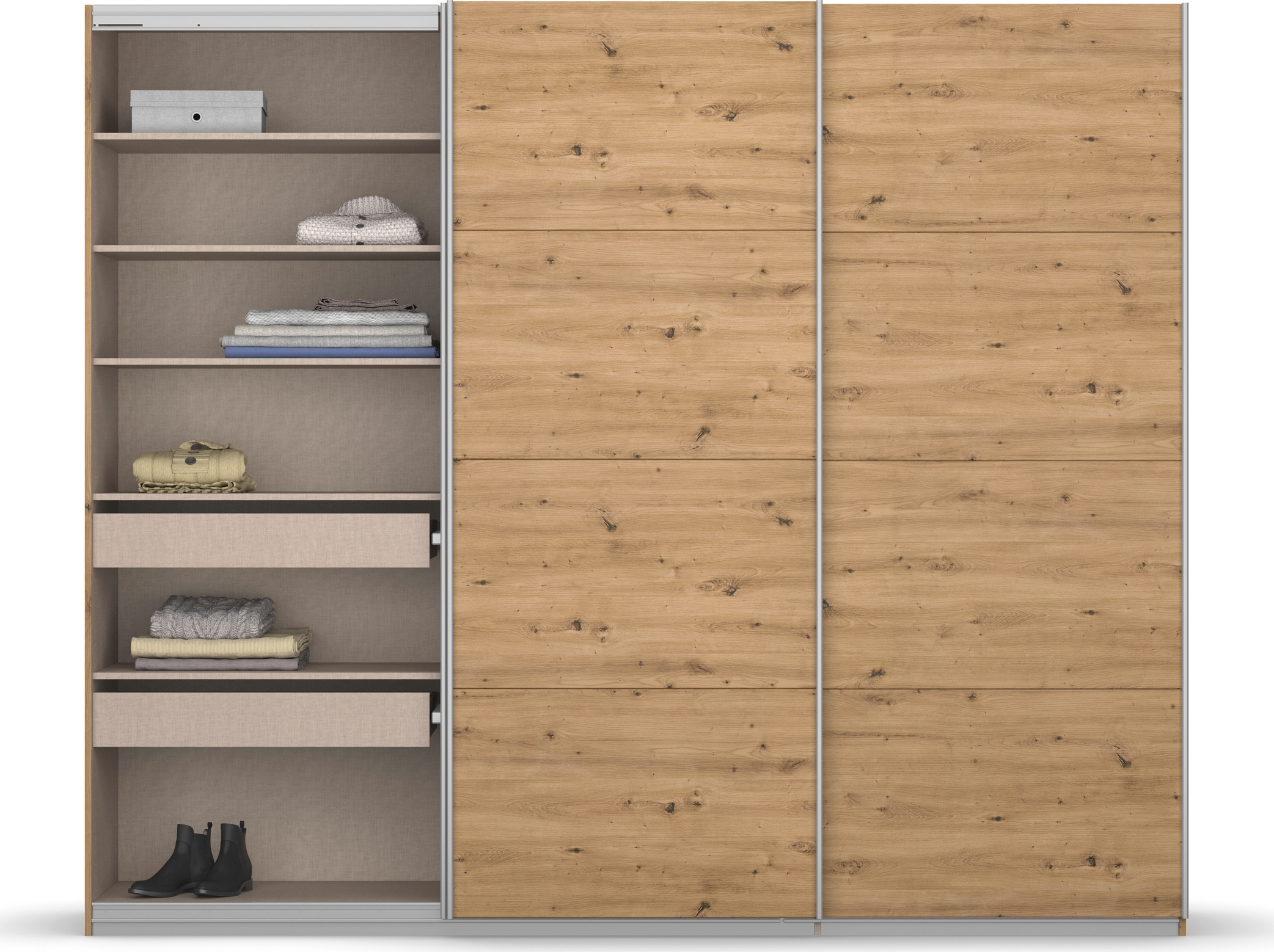 rauch Schwebetürenschrank »Kleiderschrank Schrank Garderobe KOLUNA mit Dekor-Front«, inkl. 2 Innenschubladen sowie extra Einlegeböden MADE IN GERMANY