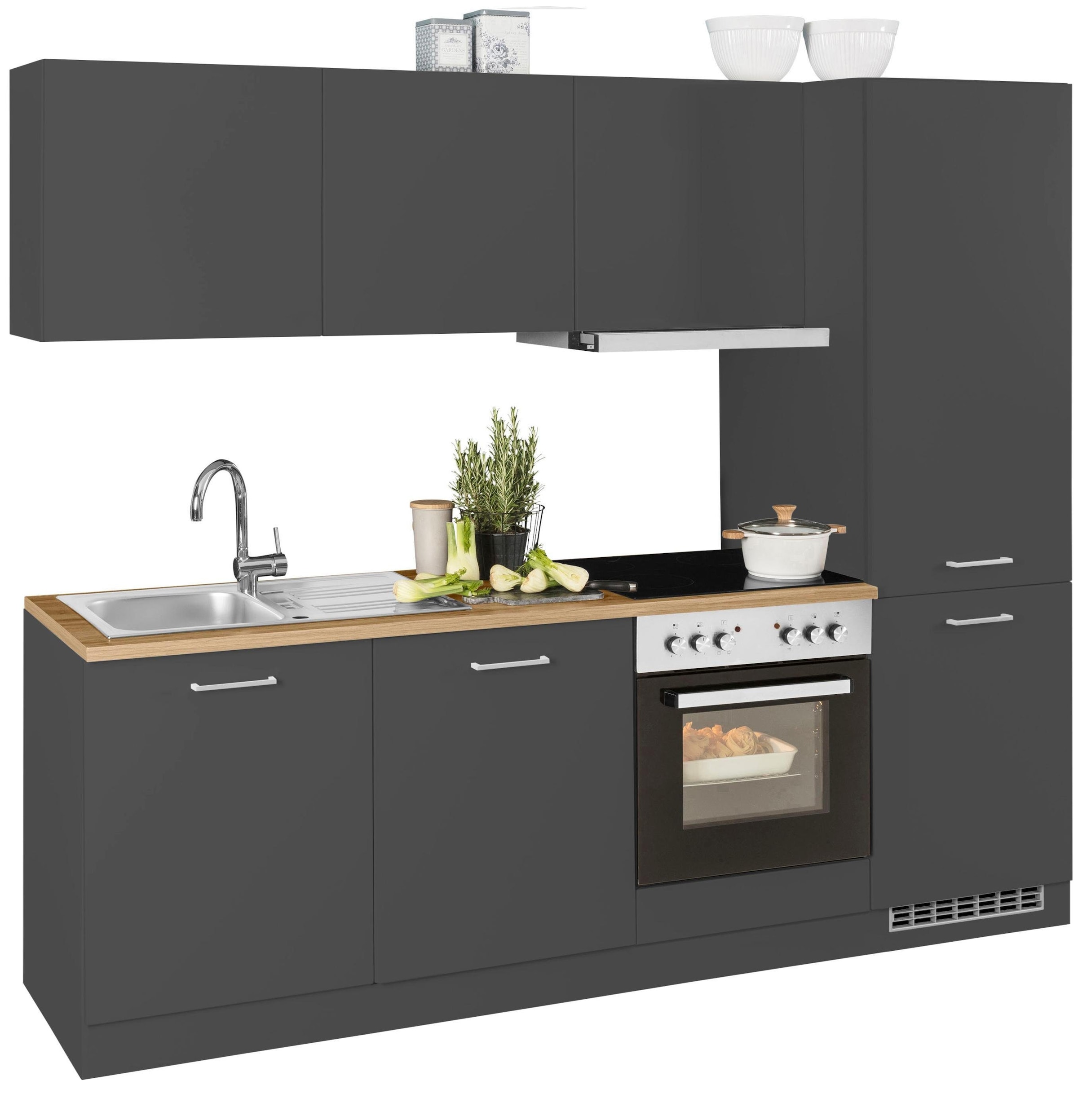 KOCHSTATION Küchenzeile »KS-Kehl« mit E-Geräten, Breite 240 cm, inkl. Kühl/Gefrierkombination