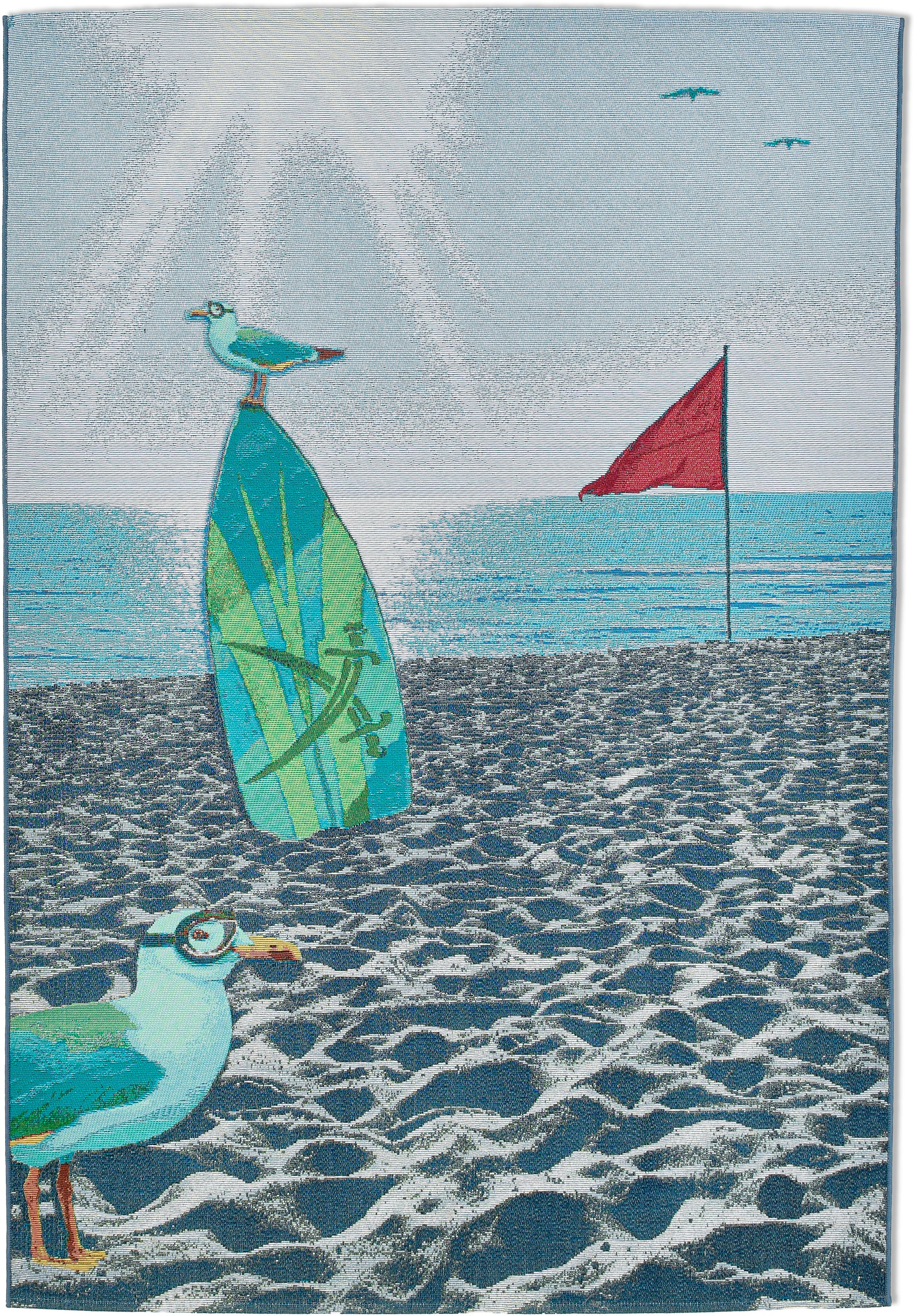 Sansibar Teppich »Rantum Beach SA-021«, rechteckig, 5 mm Höhe, Flachgewebe, modernes Design, Strand & Surfbrett, Outdoor geeignet