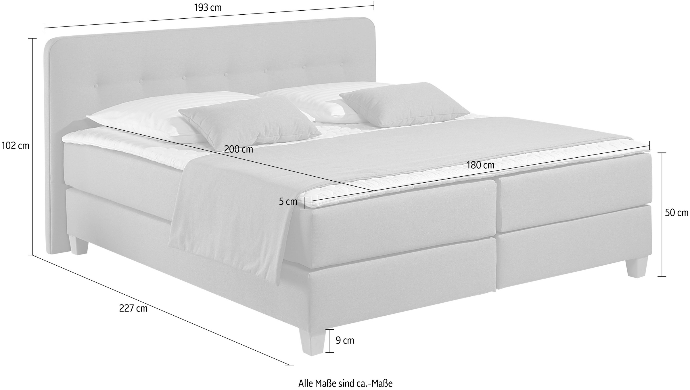 Home affaire Boxspringbett »Fargo«, in Überlänge 220 cm, mit Topper, 3 Ausführungen, 4, Breiten