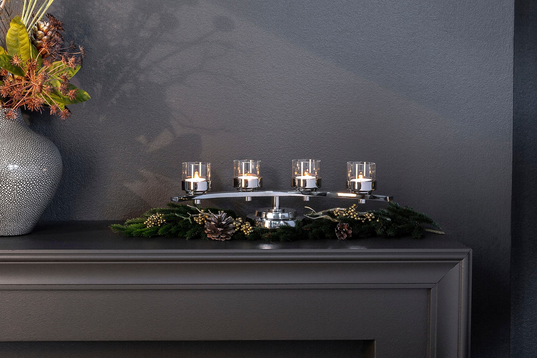 Fink Adventsleuchter »Kerzenhalter DUNJA, 4-flammig«, (1 St.),  Teelichthalter mit Glaseinsatz, 4-flammig, Breite ca. 42 cm auf Rechnung  bestellen