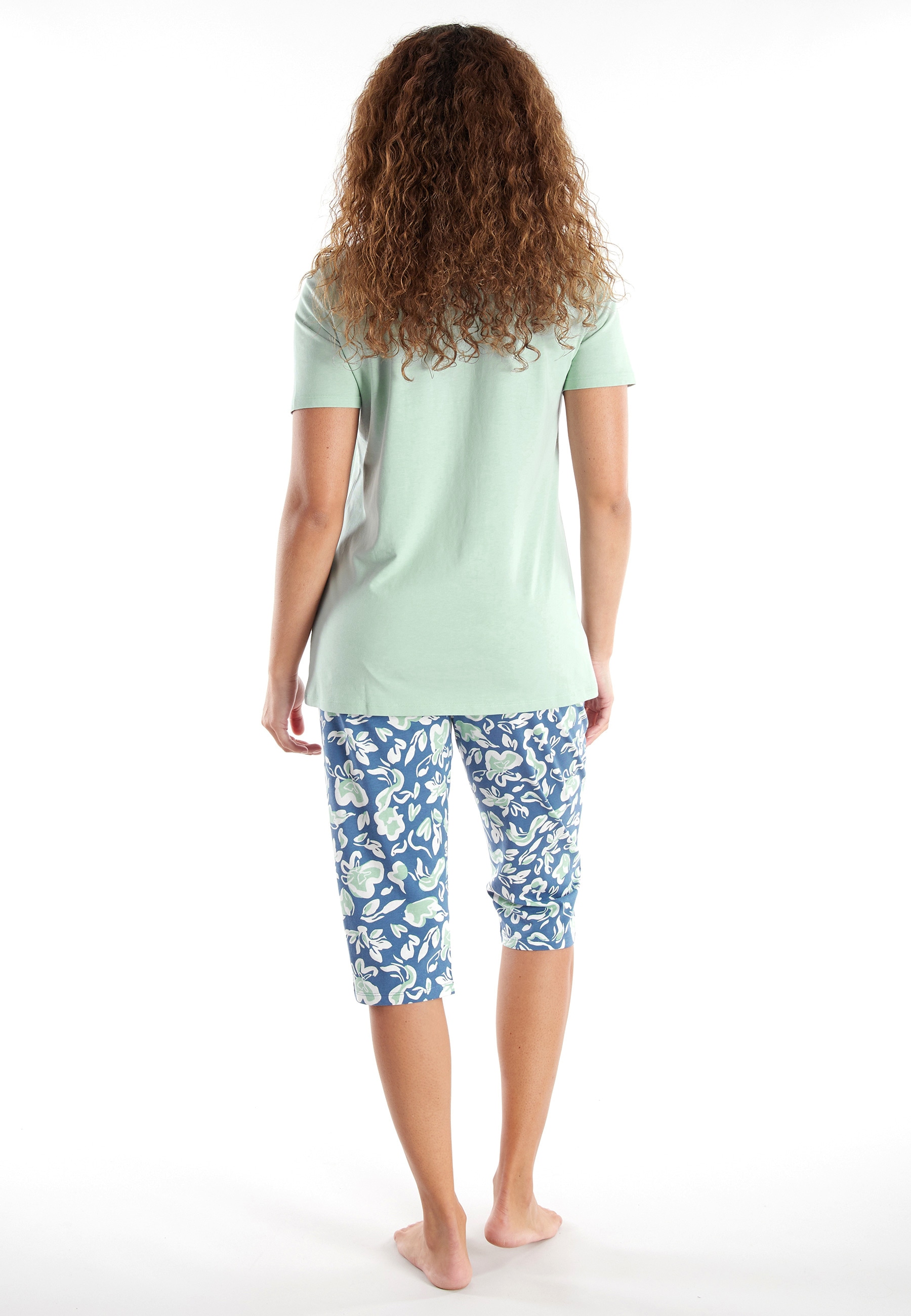 GÖTZBURG Pyjama Kurzarm, 3/4 Hose, Rundhalsausschnitt, mit Motiv, Baumwolle