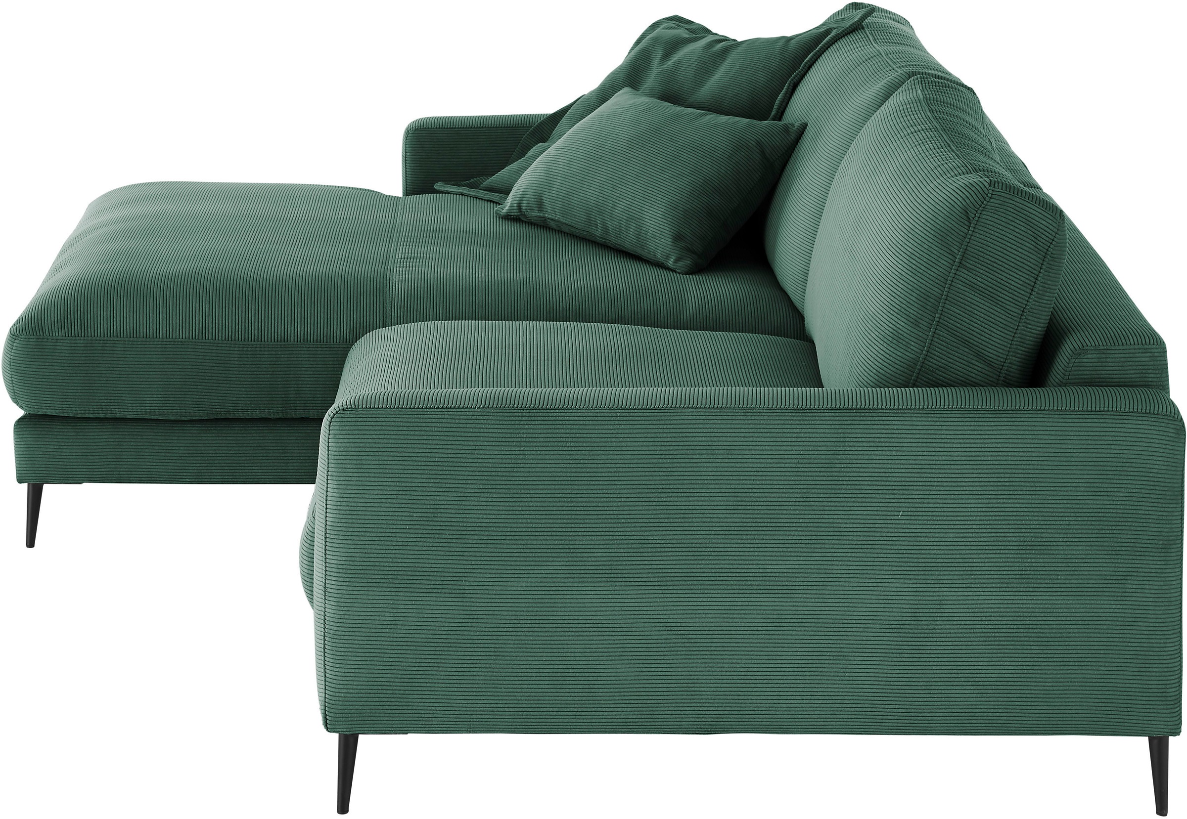 INOSIGN Ecksofa »Downtown, B/T/H: 272/190/84 cm L-Form«, weicher Sitzkomfort auch in Cord und Bouclé, incl. Zierkissen