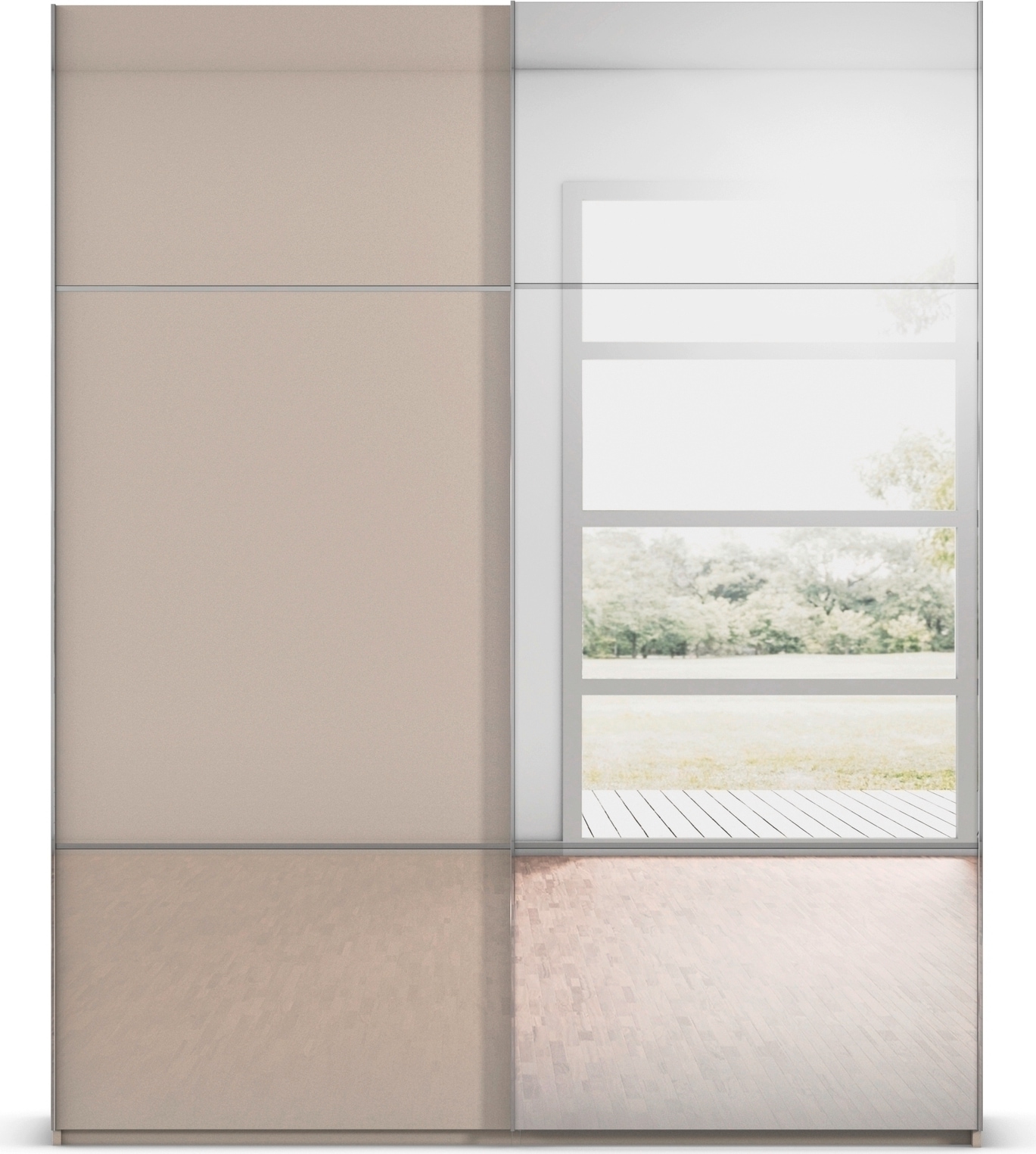 rauch Schwebetürenschrank »Kleiderschrank Schrank Garderobe Schlafzimmerschrank SCALE-TRIO« edle dreigeteilte Front mit 2 Zierleisten Spiegel/Glas MADE IN GERMANY