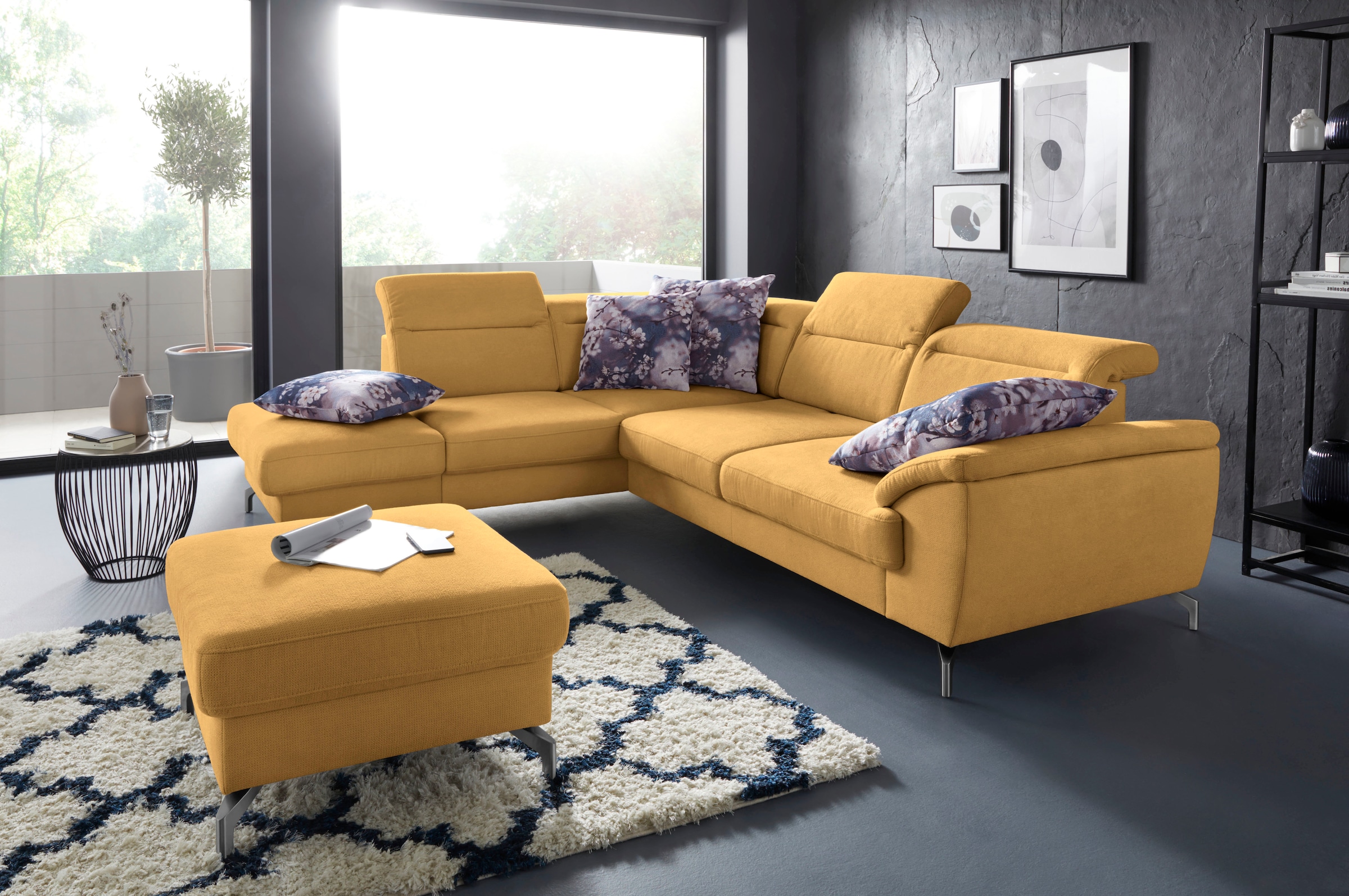 sit&more Ecksofa »Percy L-Form«, 12 cm Fußhöhe, Sitztiefenverstellung, wahlweise in 2 Fußfarben