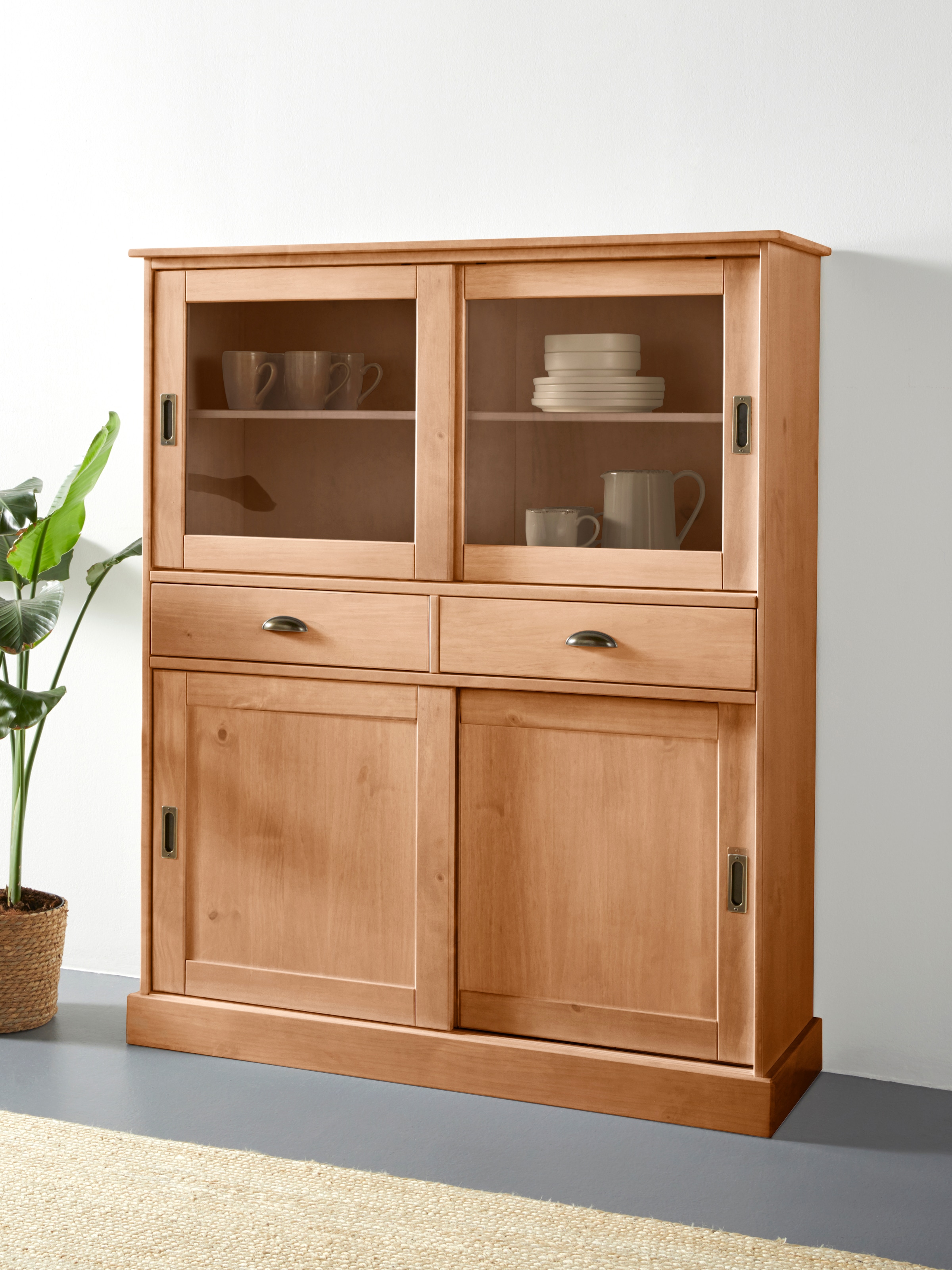 OTTO home Highboard "Schröder" Vitrine aus massivem Kiefernholz, Breite 114 cm