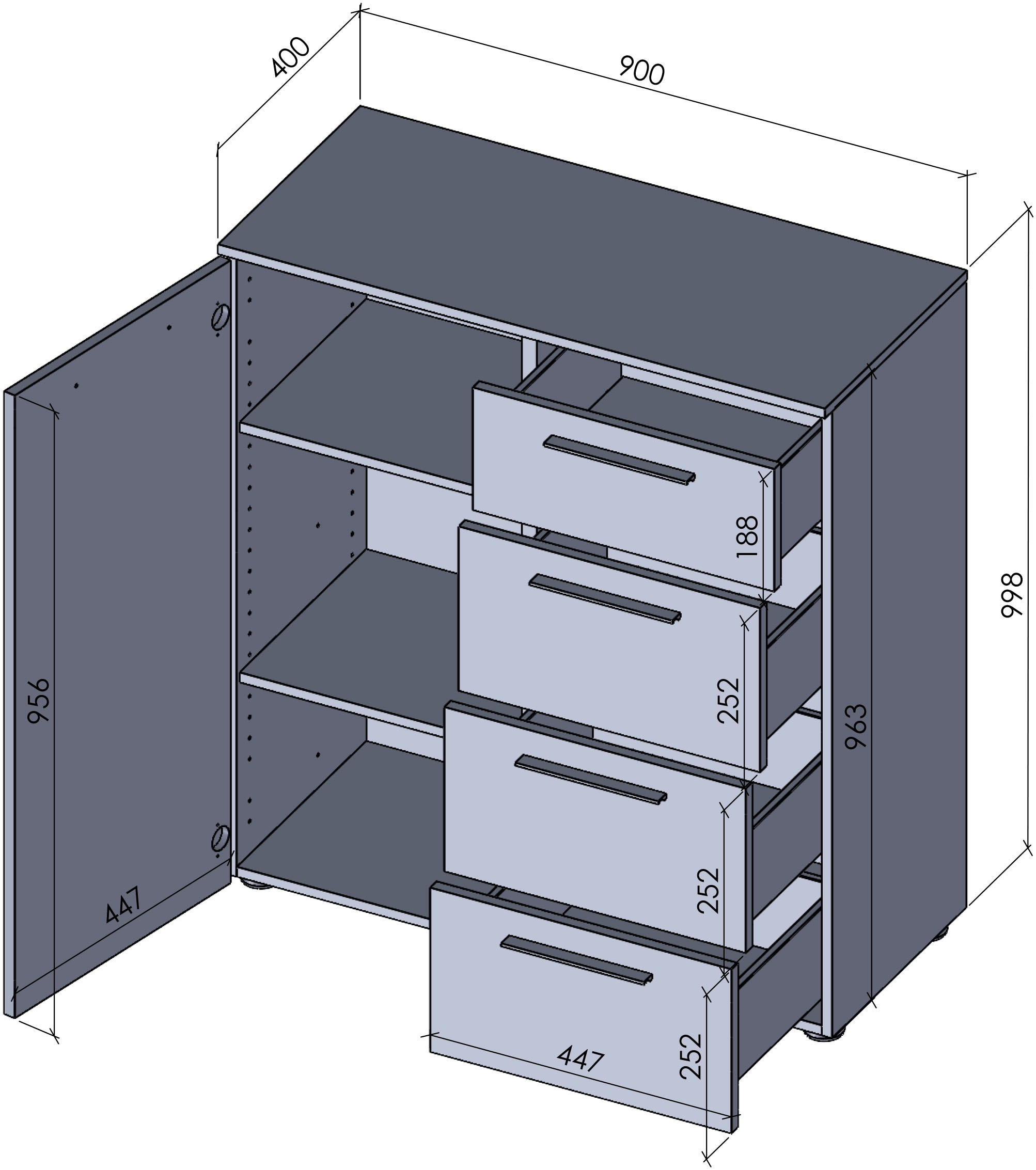 Manjana Möbel Kommode »mit Schwarz matten Metallgriffen in verschiedenen Ausführungen« mit Soft-Close-Funktion, mit melaminbeschichteter Oberfläche