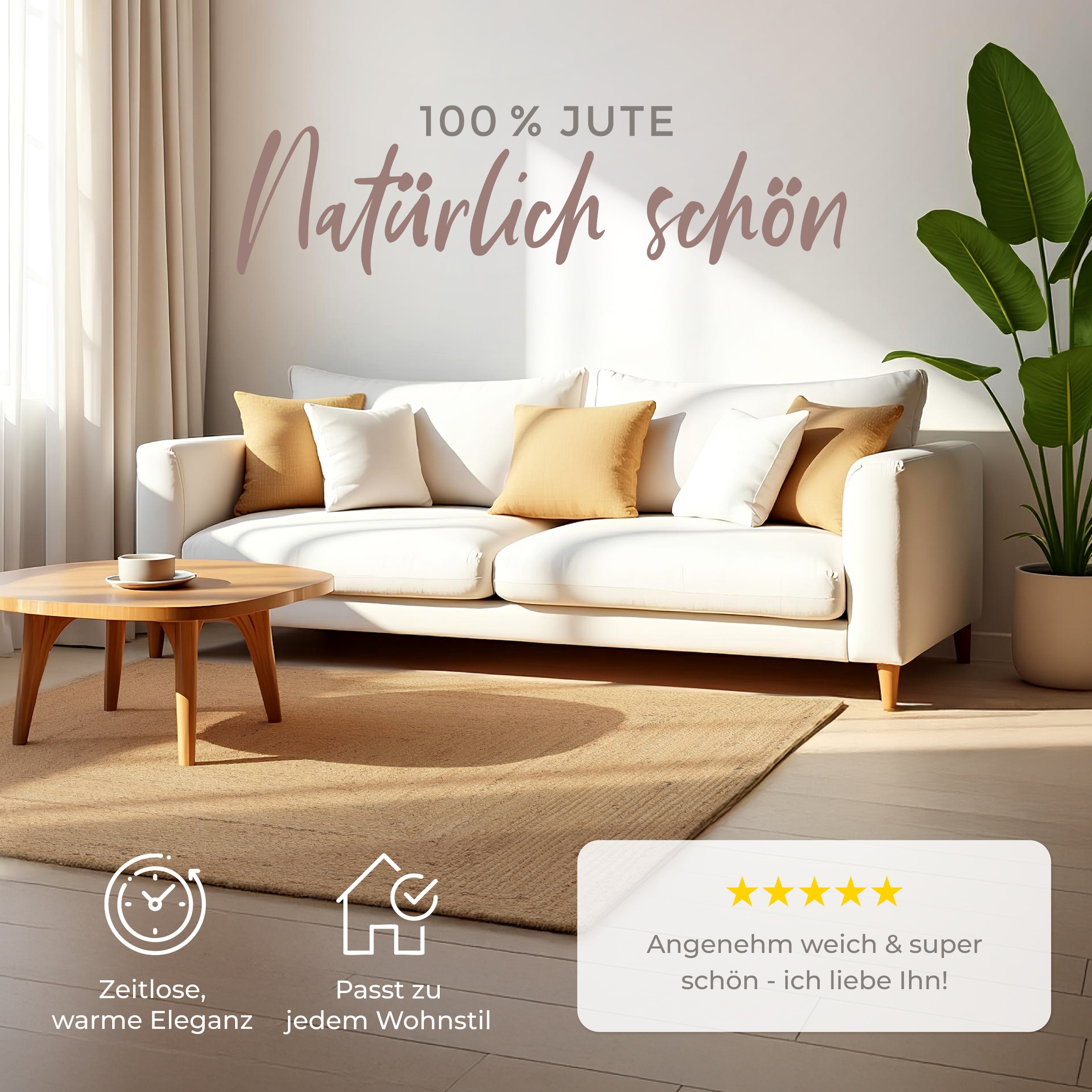 carpetfine Teppich »Nele Juteteppich Naturfaser«, rechteckig, 6 mm Höhe, geflochtener Wendeteppich aus 100% Jute, quadratisch und als Läufer