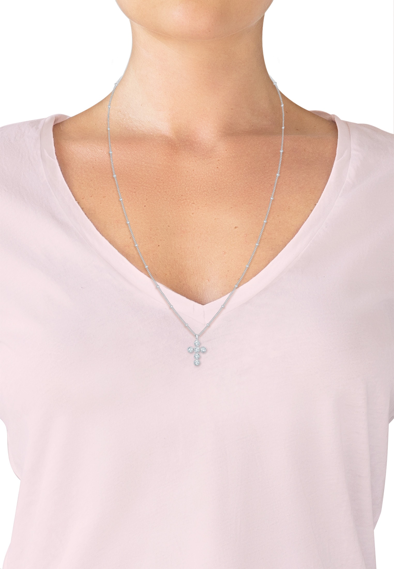 Elli Silberkette »Halskette Kreuz Glas Kristalle 925 Sterling Silber«