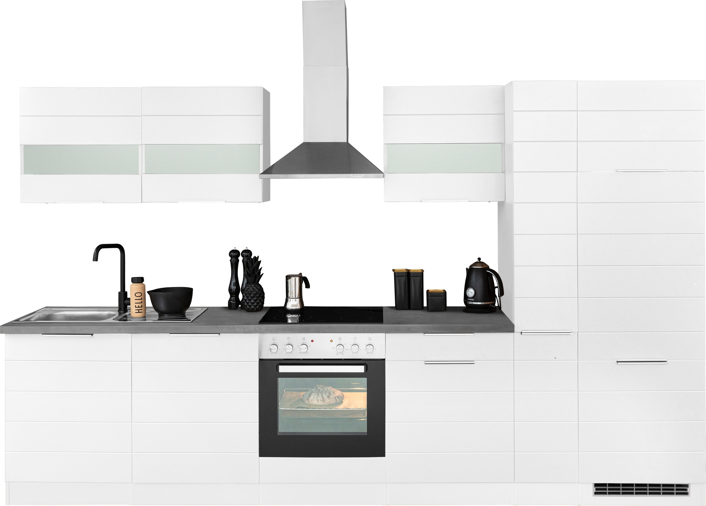 KOCHSTATION Küchenzeile »KS-Luhe« 330 cm breit, wahlweise mit oder ohne E-Geräten, gefräste MDF-Fronten