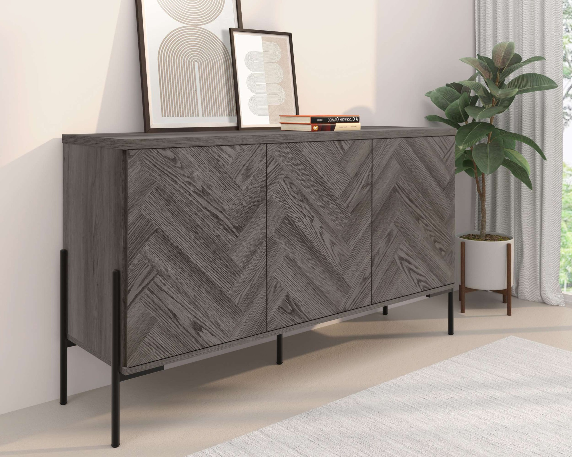 OTTO home Sideboard »Eadwine« Kommode, Push-to-open, Türen mit Fischgräten Muster, Breite 130 cm