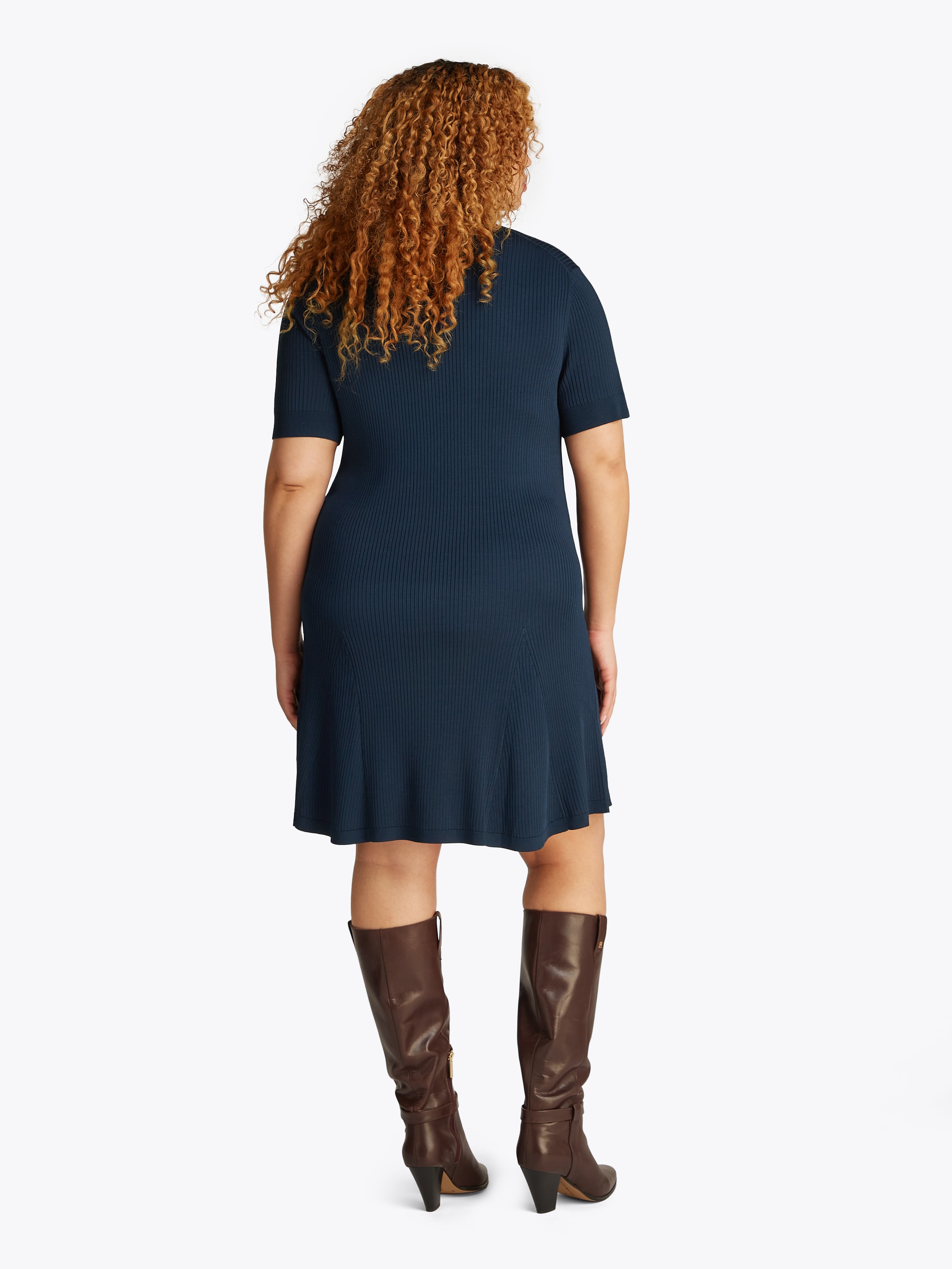 Tommy Hilfiger Curve Strickkleid »CRV RIB BTN F&F POLO SWT DRESS«, in Großen Größen, Polokragen, Logostickerei