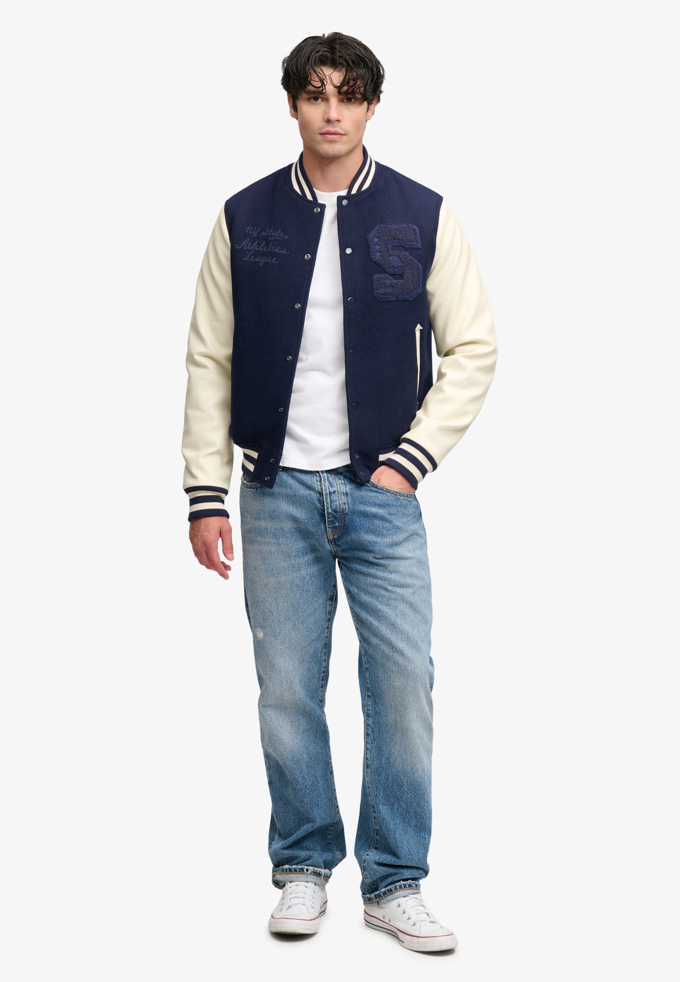 Superdry Collegejacke »VINTAGE PATCHED VARSITY JKT« Materialmix, relaxed fit