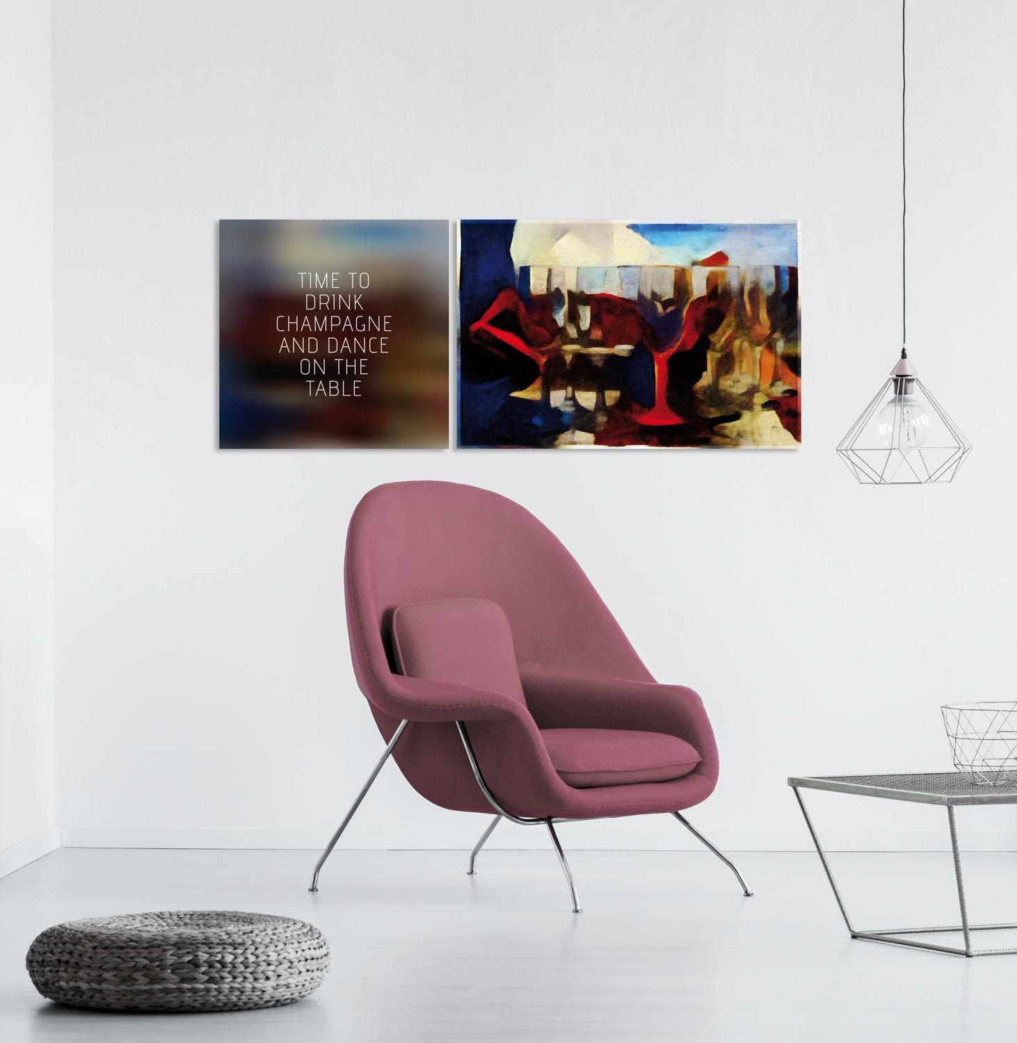 queence Leinwandbild »Drink & Dance« Bar & Lounges | Getränke | Kunst | Modern | Schriftzug | Schriftzüge | Sprüche | Sprüche & Texte Set,  Premium-Leinwandstoff, Handarbeit aus Deutschland, Spruch, 2er Set