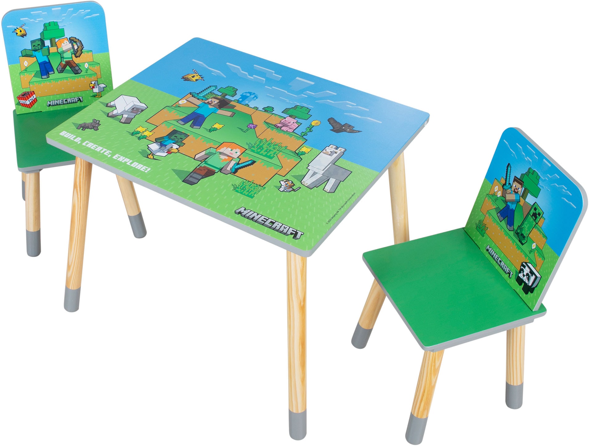 Phoenix Kindersitzgruppe »Minecraft Sitzgruppe« 3 tlg. tlg. Set Tisch mit 2 Stühlen