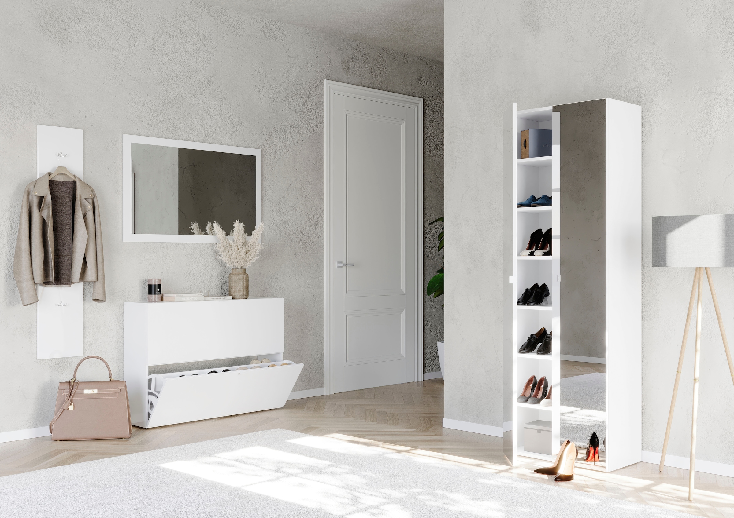 INOSIGN Garderobenpaneel »Wandpaneel mit 2 Doppelhaken Breite 28 cm, Höhe 138 cm, Wandgarderobe,«, Weiß Hochglanz Lack passend zur Garderobe Smile + Hamburg, Metallhaken