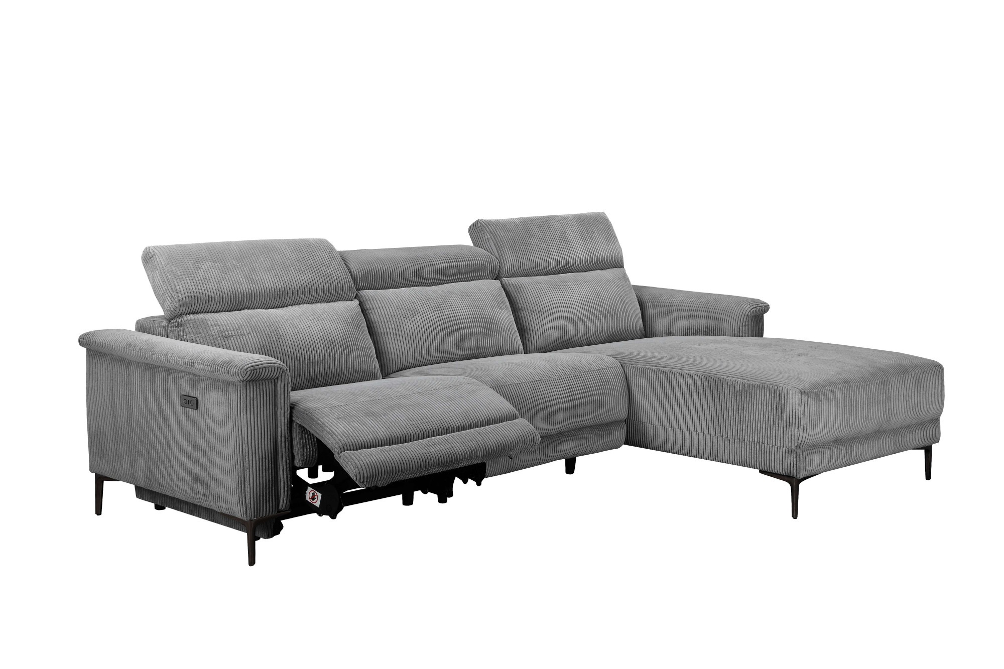 Places of Style Ecksofa »Lund in Cord, L-Form, 261 cm, manuelle und elektr. Relaxfunktion,«, USB-A und Kopfteilverstellung