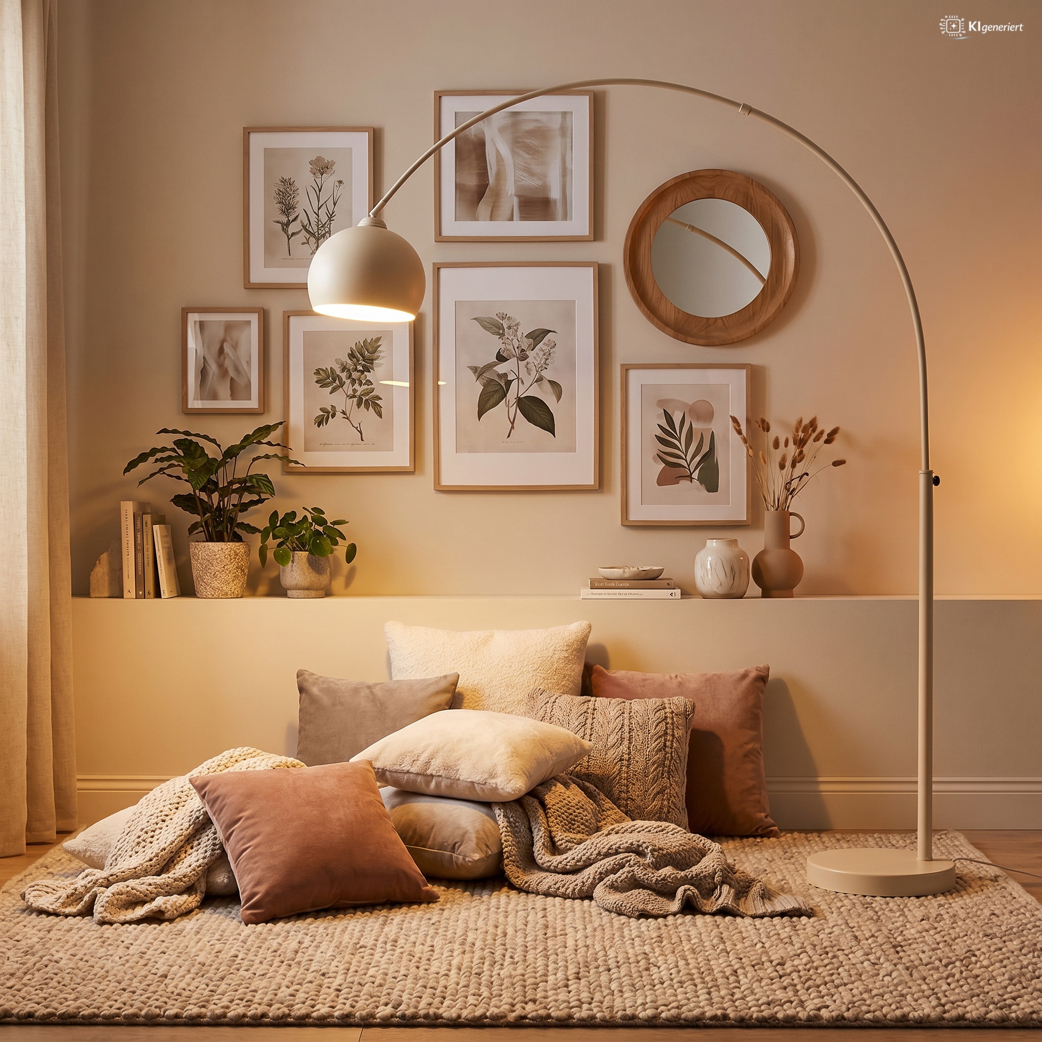 SalesFever Bogenlampe »Elegante Form mit stilvollem Metallschirm und hochwertigem Marmorfuß« E27 1 Stk. beige, Höhe 208 cm, mit Marmorfuß & Dimmer – zeitloses Design