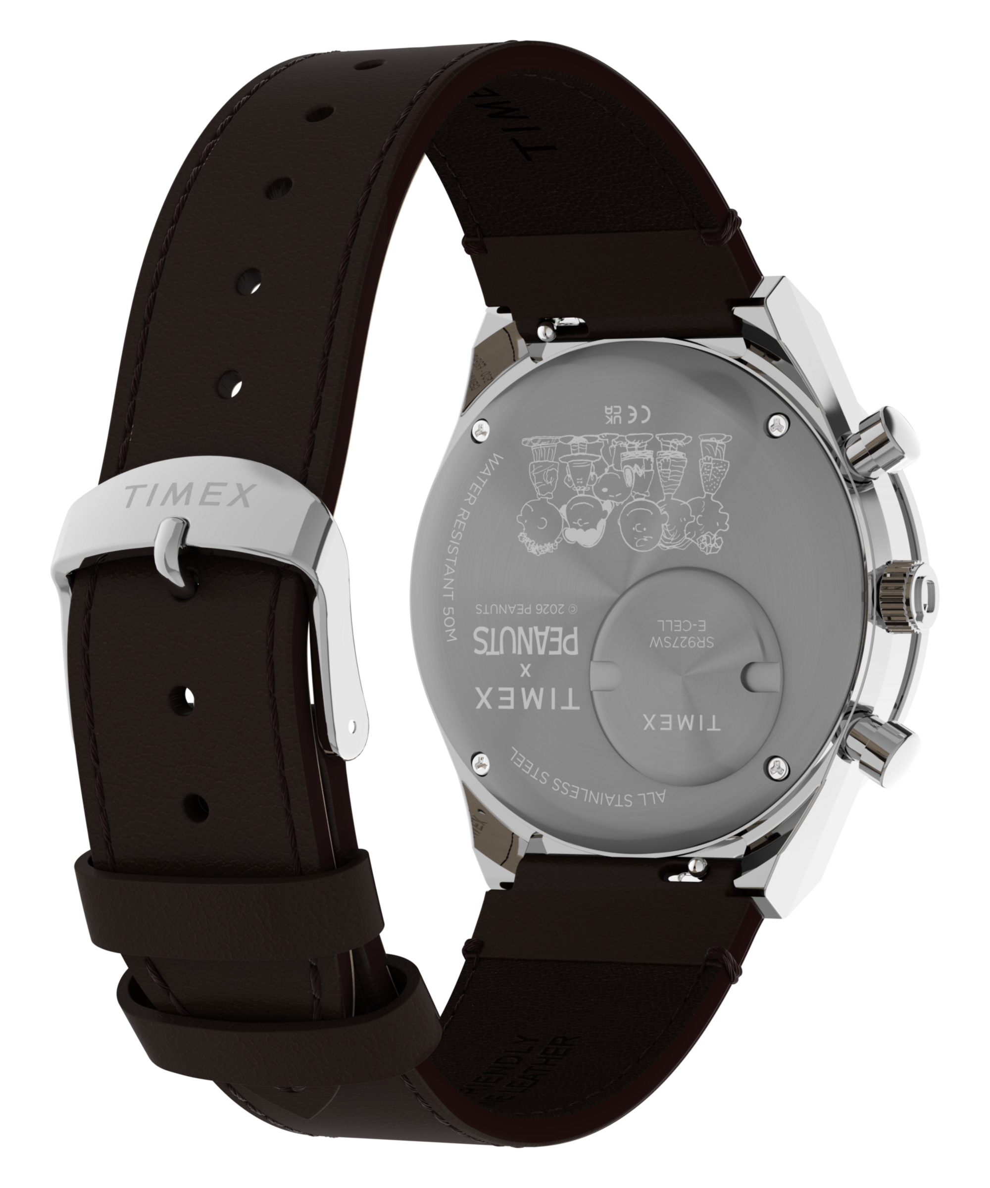 Timex Quarzuhr »Peanuts Q Timex Chrono« Armbanduhr, Herrenuhr, Lederarmband, analog, Tag, Beleuchtung