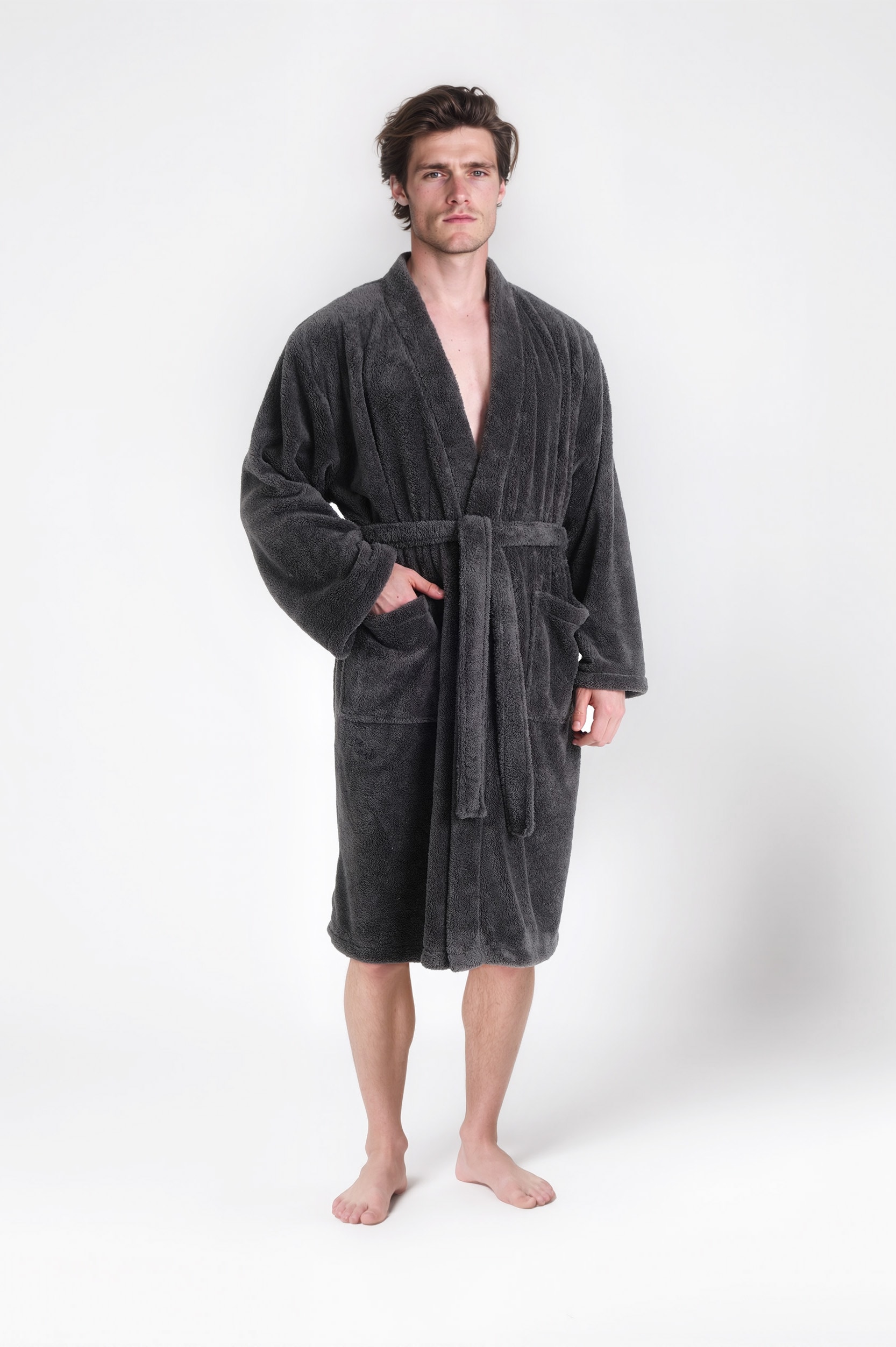 my home Unisex-Bademantel »Lillou Kimono, ideal für Sauna & Spa, Hotelbademantel, Morgenmantel«, (1 St.), kuschelig weicher Fleece, für Damen und Herren, XS-3XL